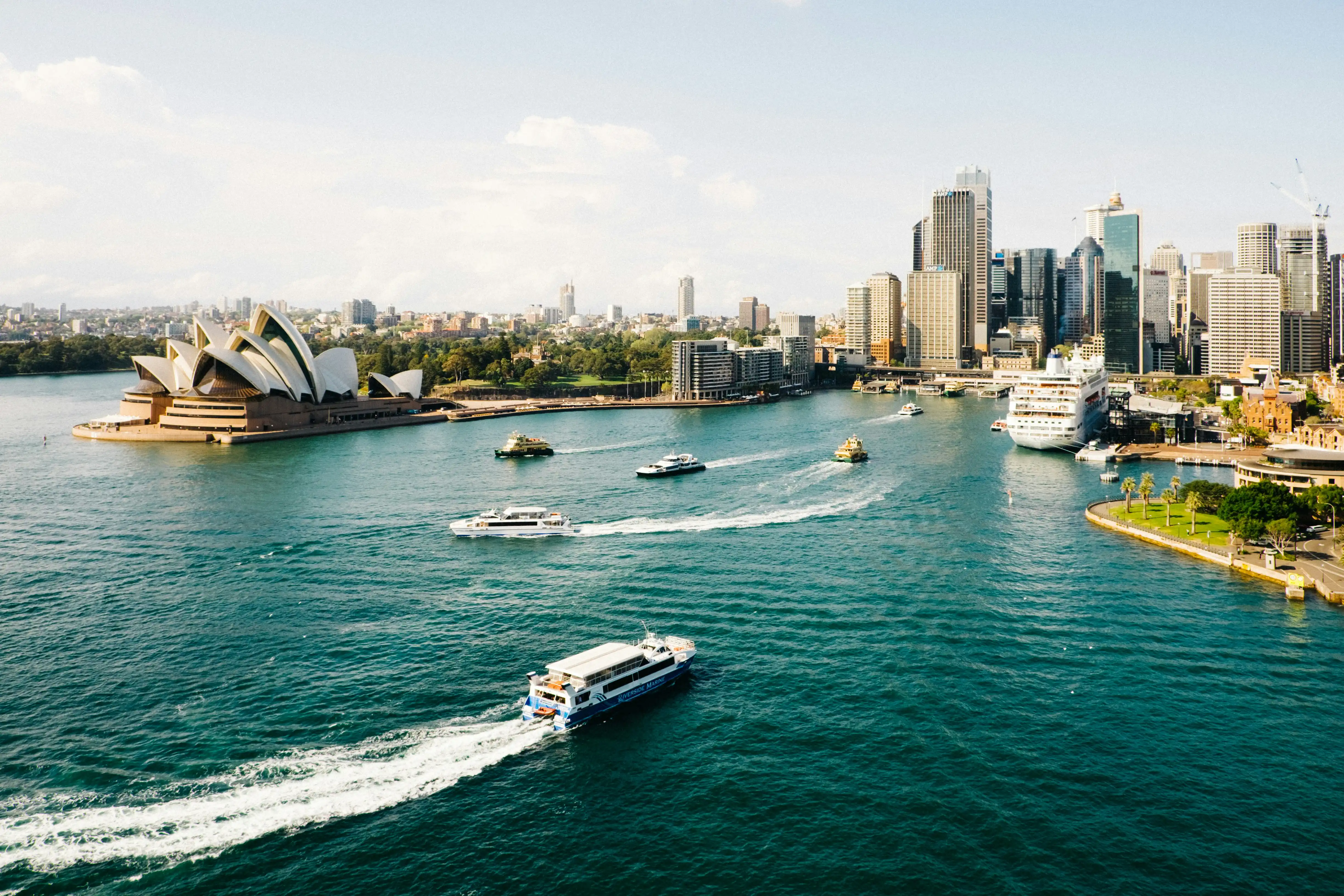 Aerial view of Australia's shore near Sydney opera house
