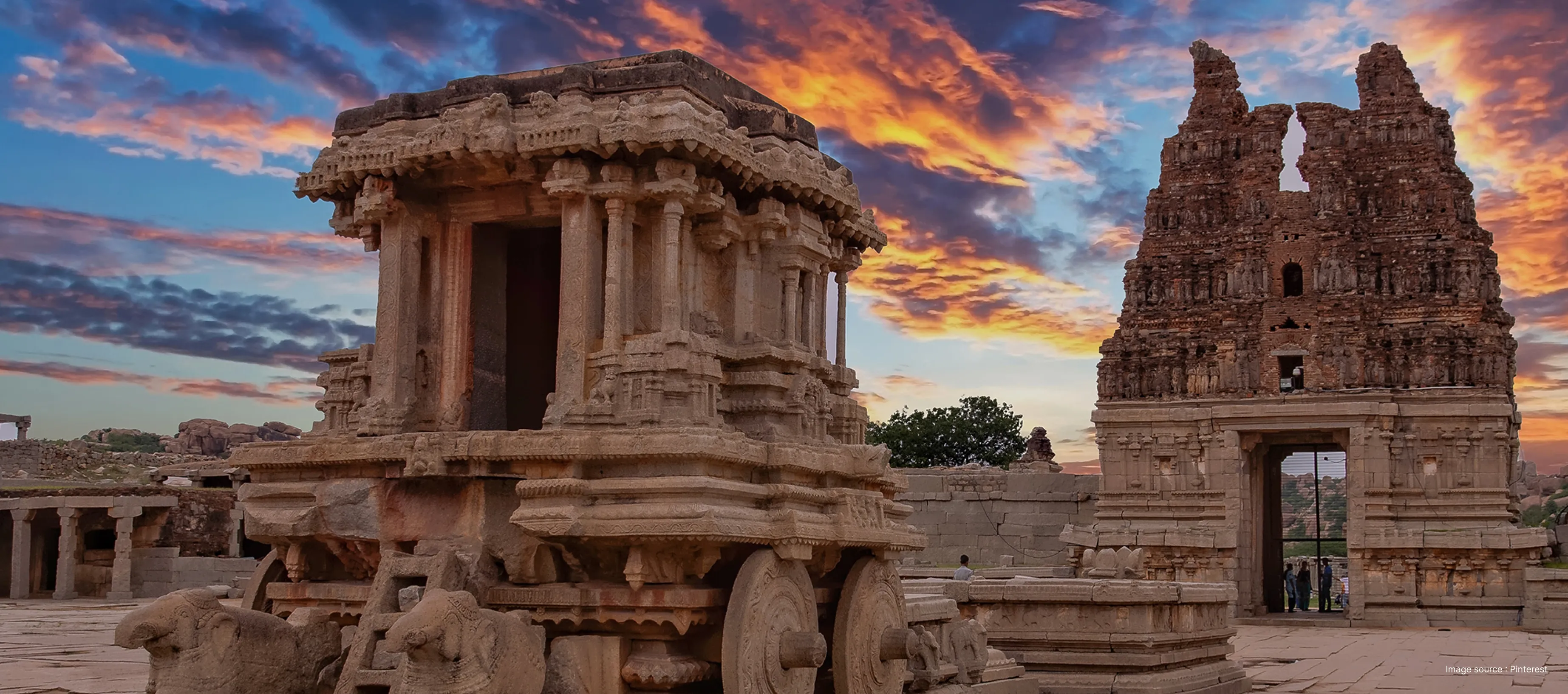 a view of the stone chariot at the Vijaya Vittala Temple in Hampi