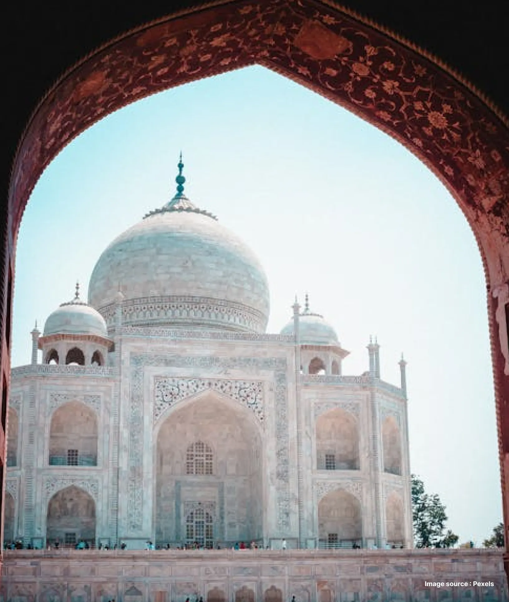 A view of Taj Mahal from the entrance of the main courtyard