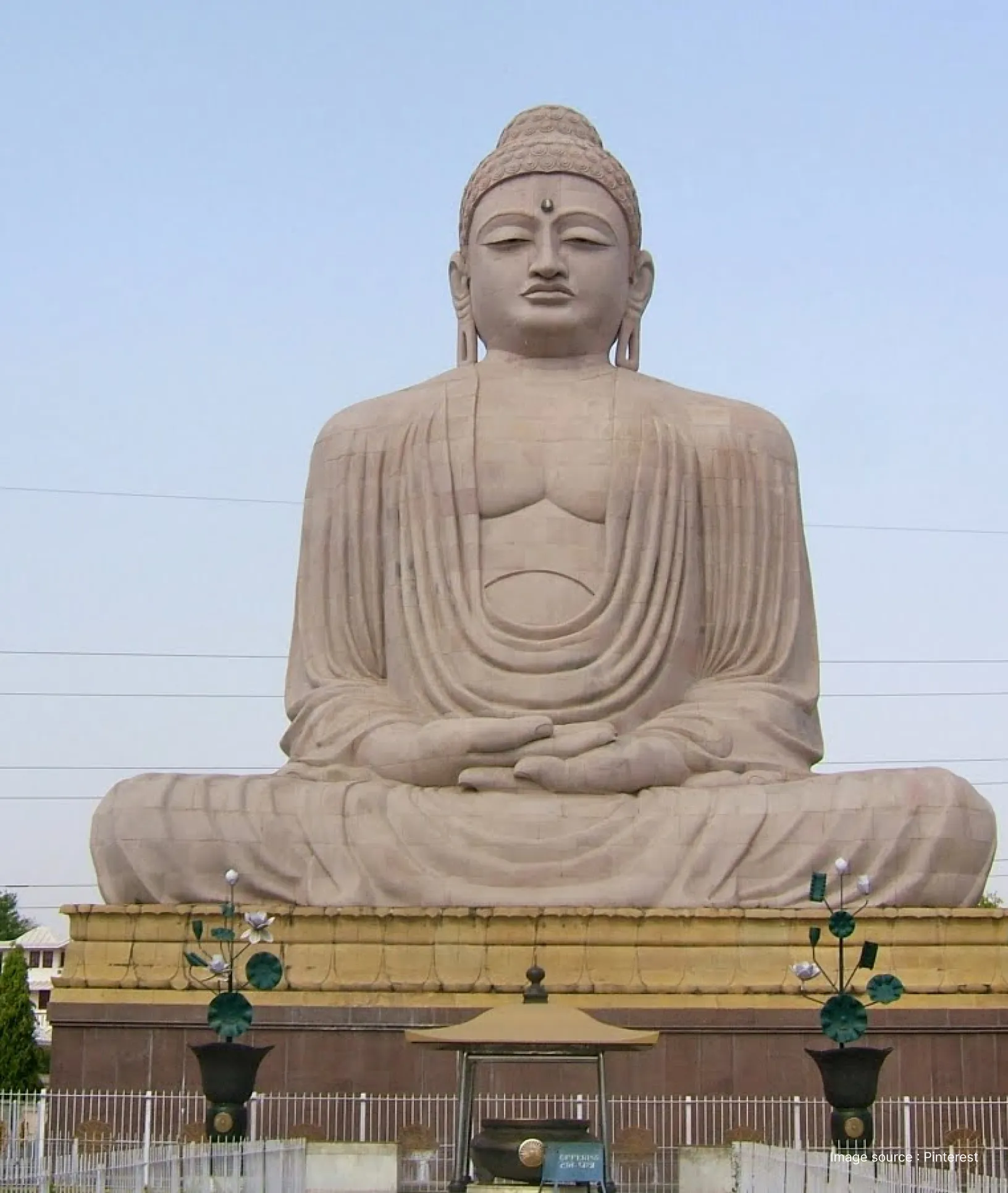 Close view of the Great Buddha Statue in Bodh Gaya symbolizing peace and enlightenment