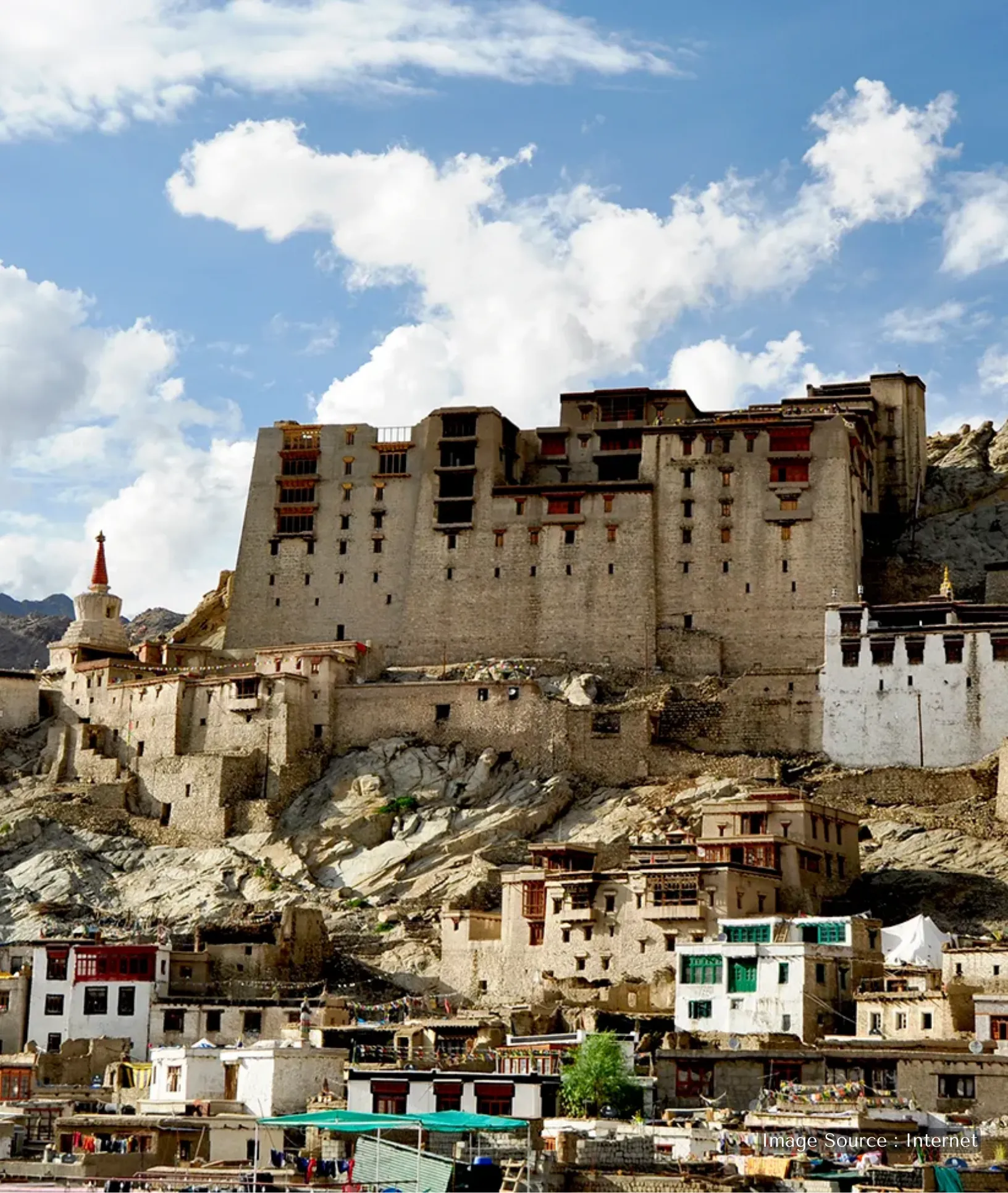 Historic Leh Palace overlooking the town, a prominent 17th-century former royal palace in Ladakh.