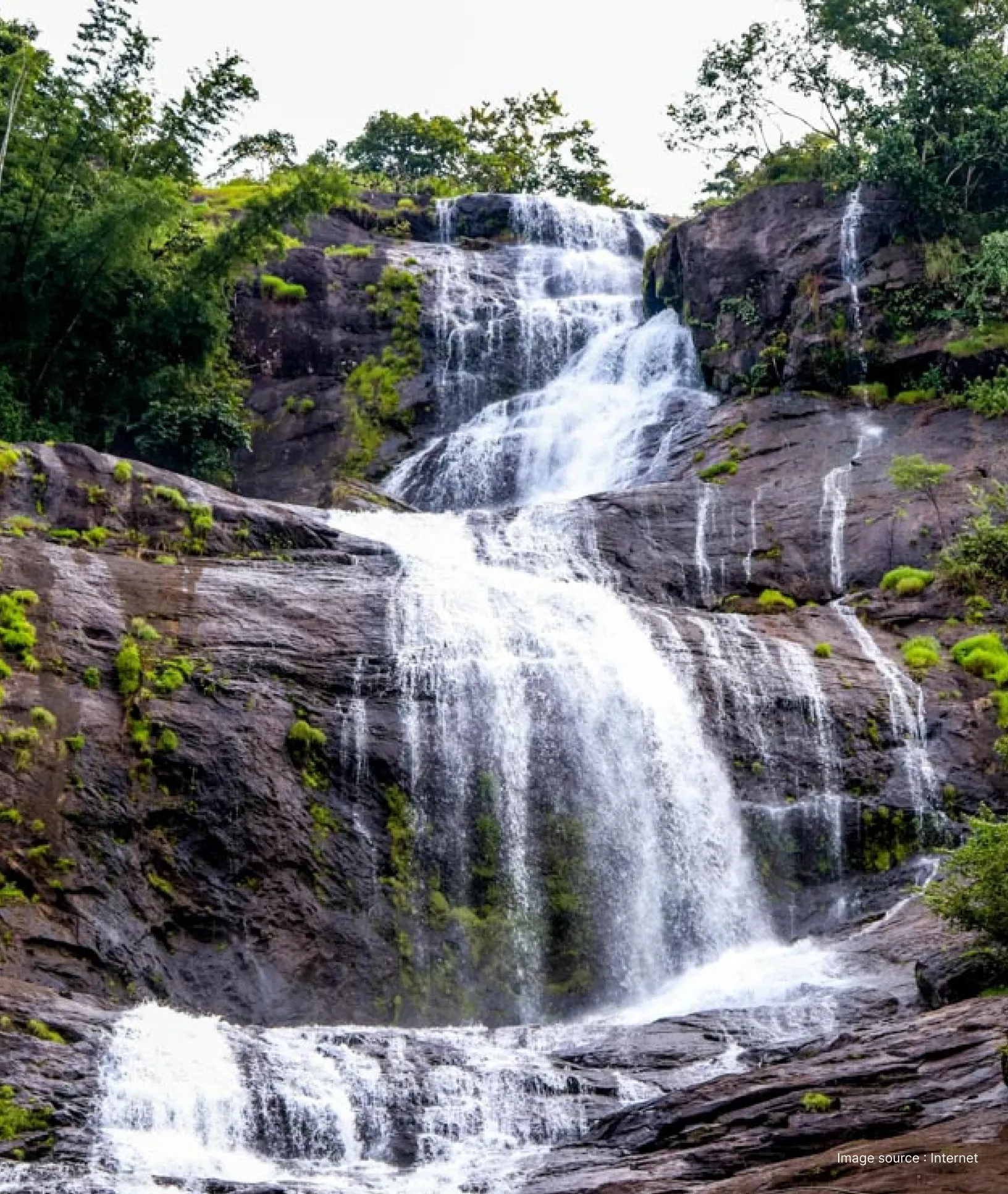 close up view of the attukad waterfalls with lush greenery on both its sides