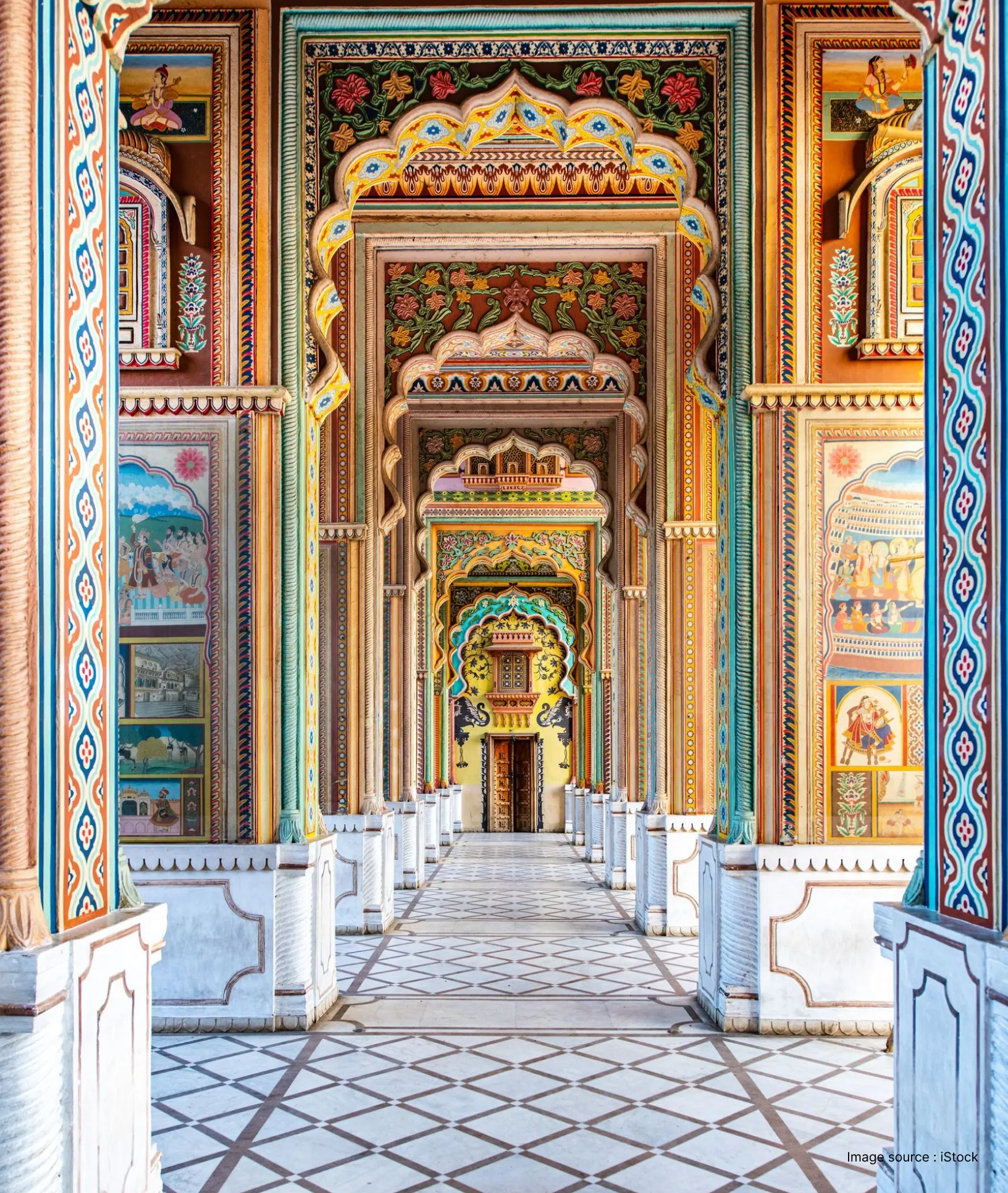 colorful archways of the patrika gate in jaipur with intricate paintings