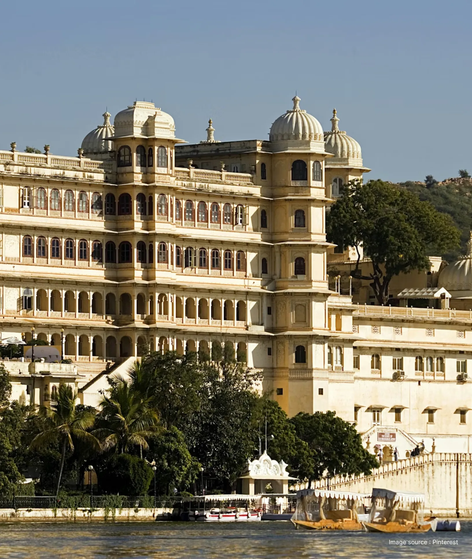 view of the centuries-old city palace complex from the lake pichola