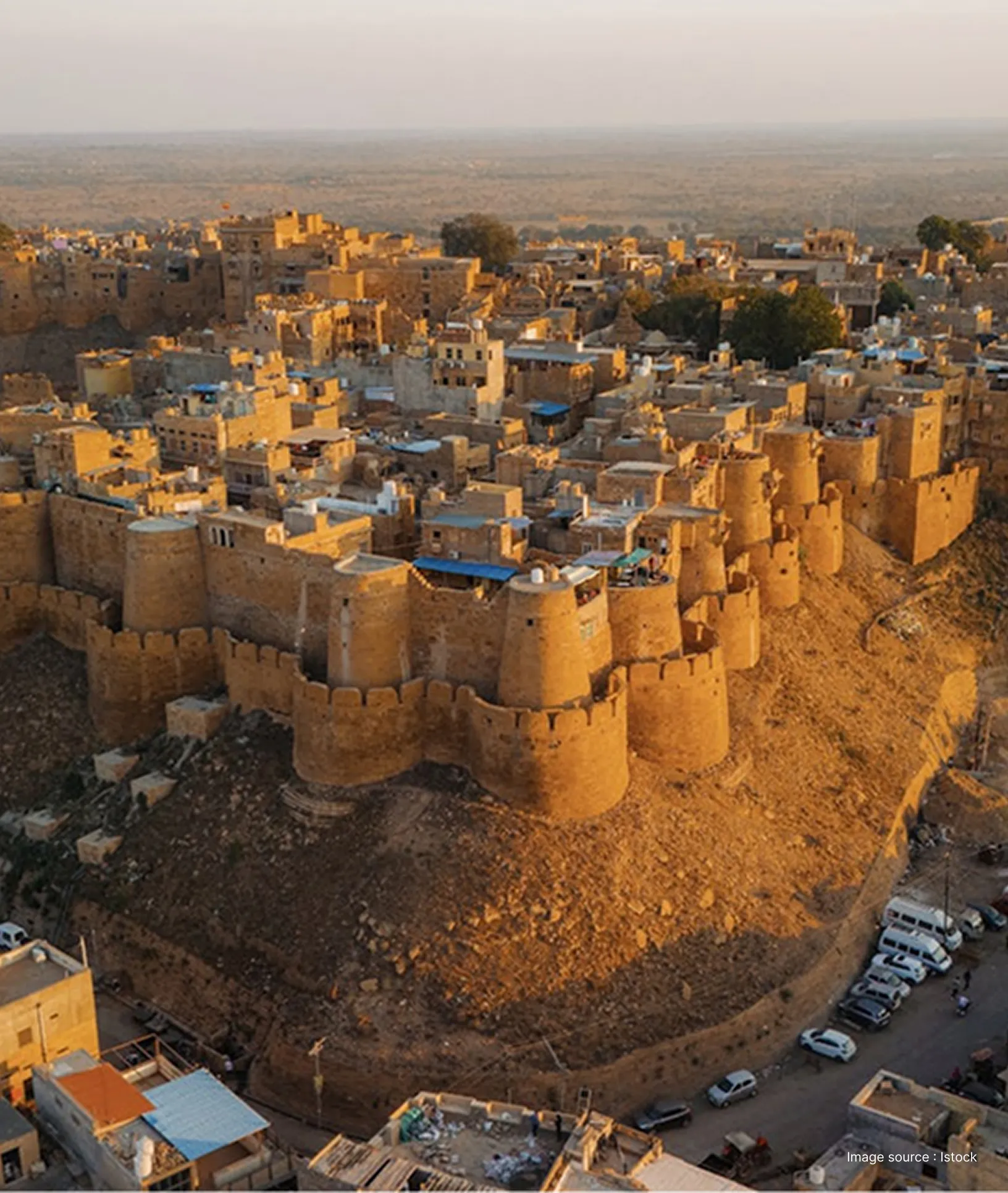 an aerial view of the fascinating jaisalmer fort with houses inside it