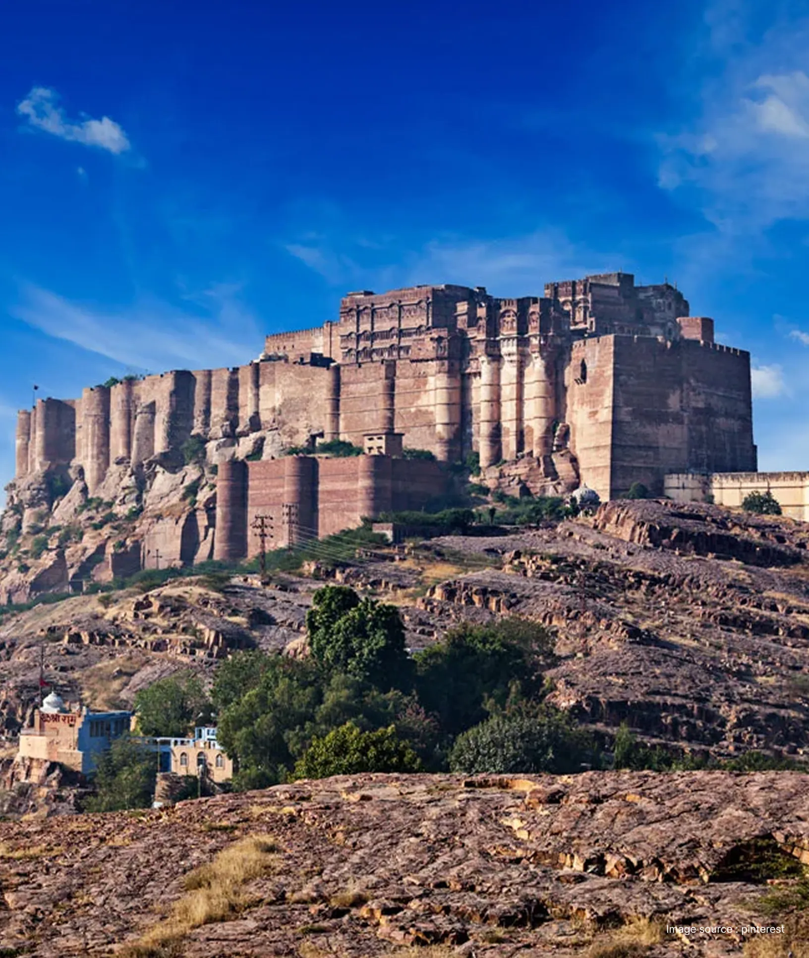 closer view of the impressively grand and rugged mehrangarh fort in jodhpur