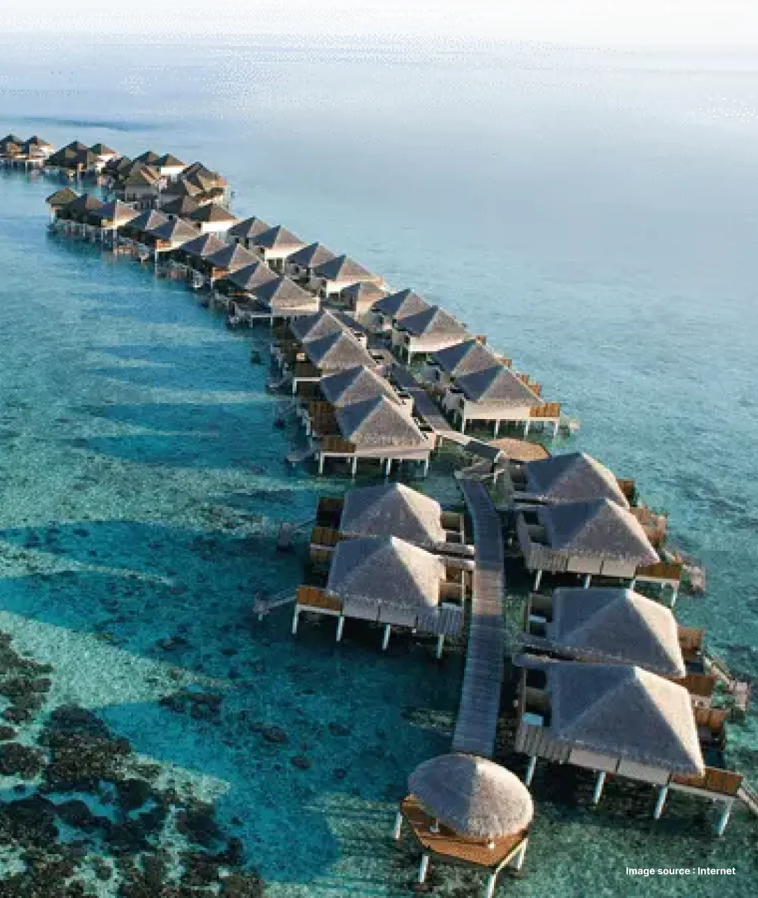 aerial shot of resort stays lined up on the andaman island