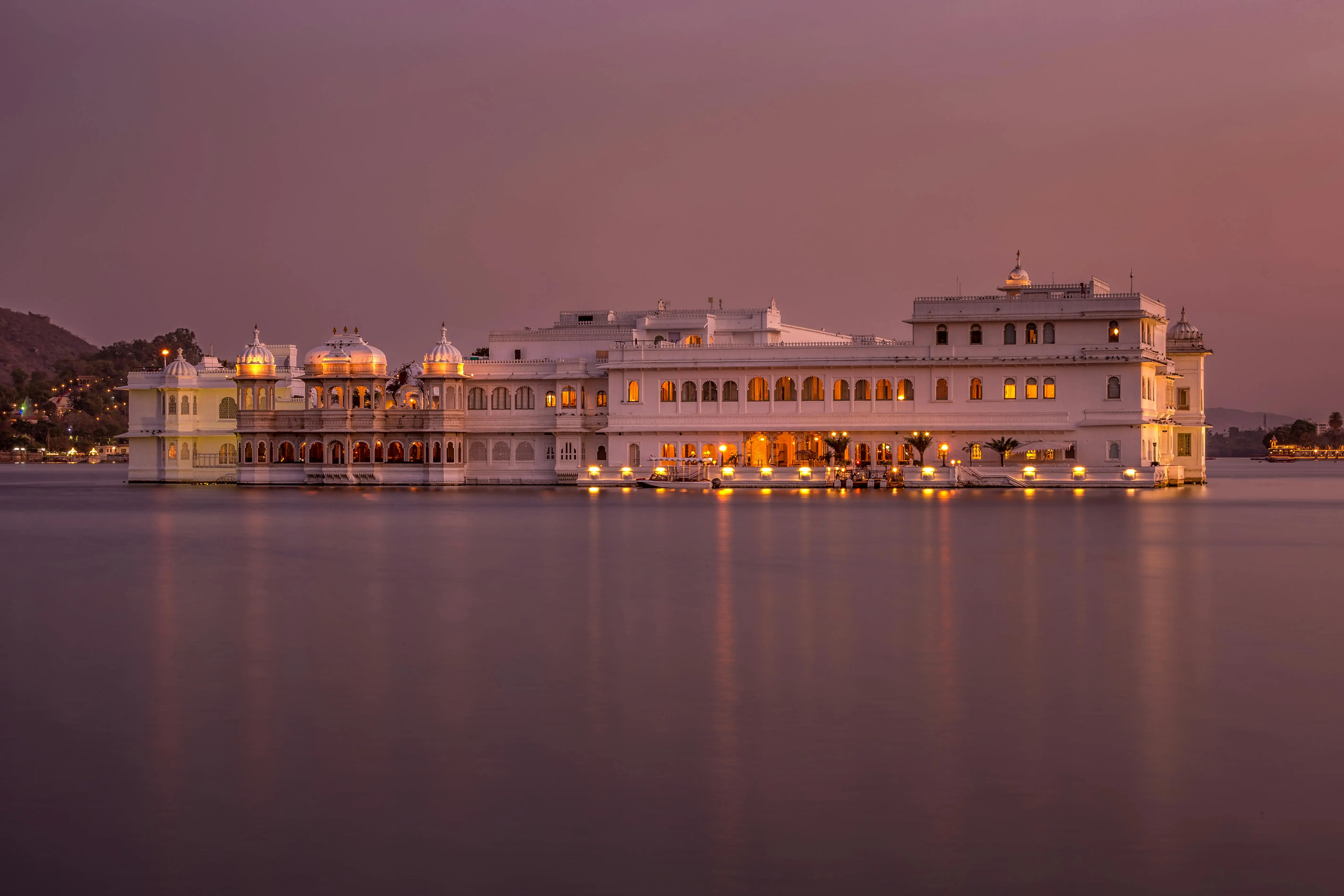 stunning sunset view of Taj Lake Palace, Udaipur