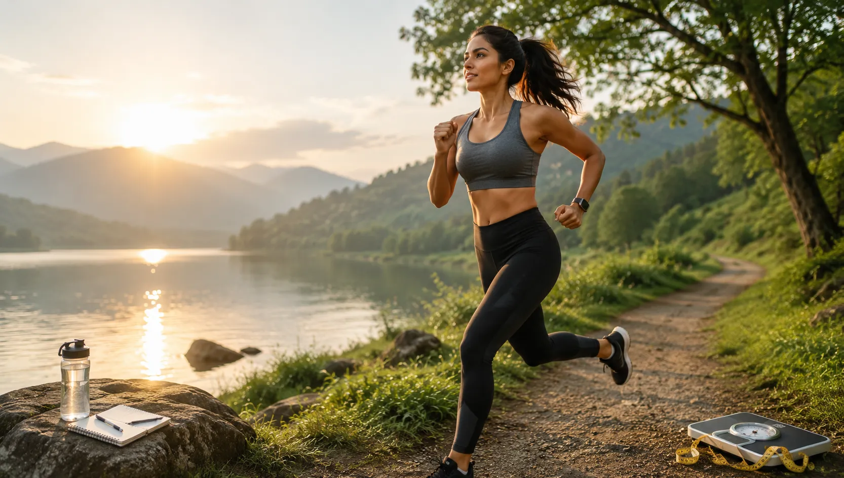 A women Running near a lake