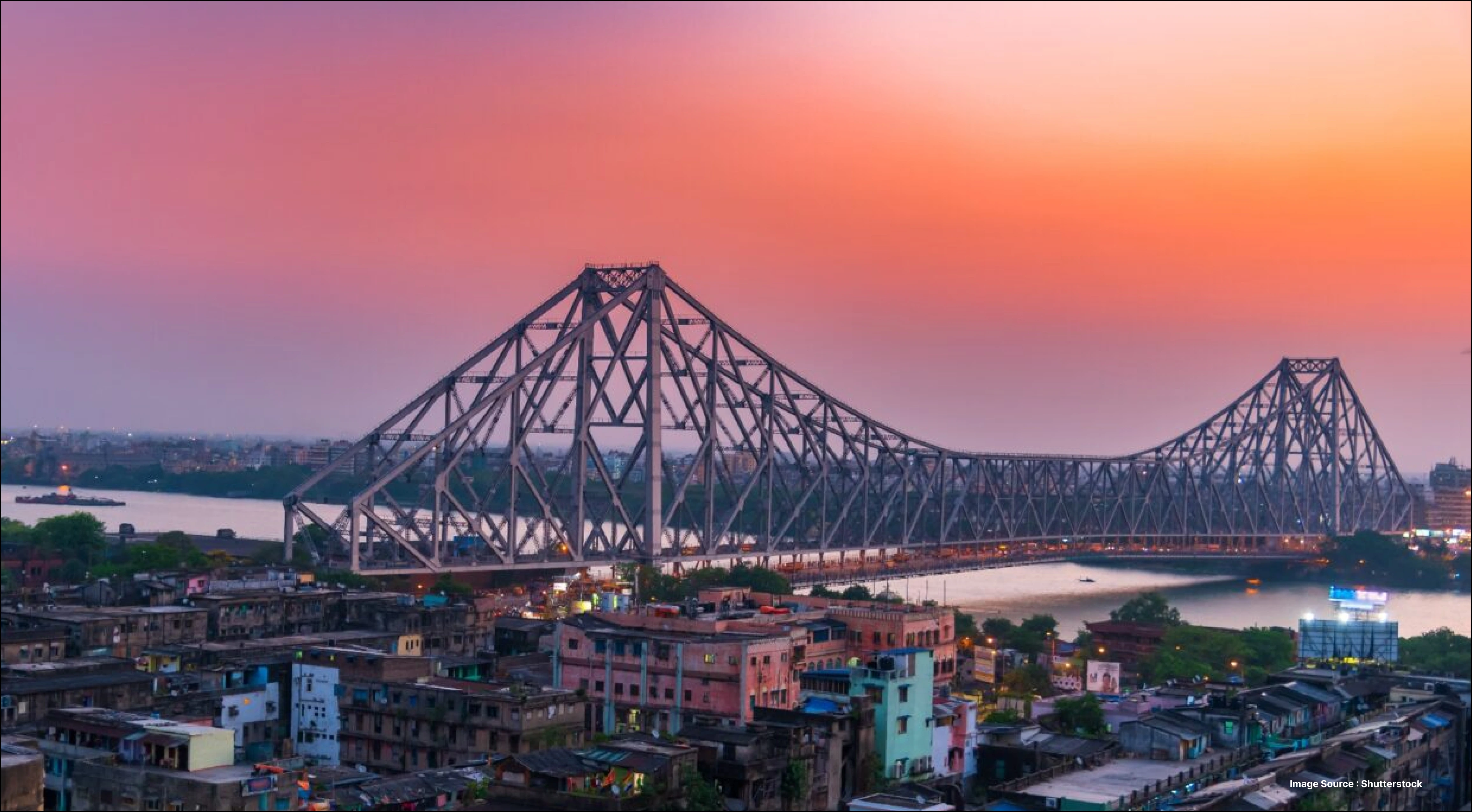 A Sunset View of Famous Howrah Bridge of Kolkata City of West Bengal