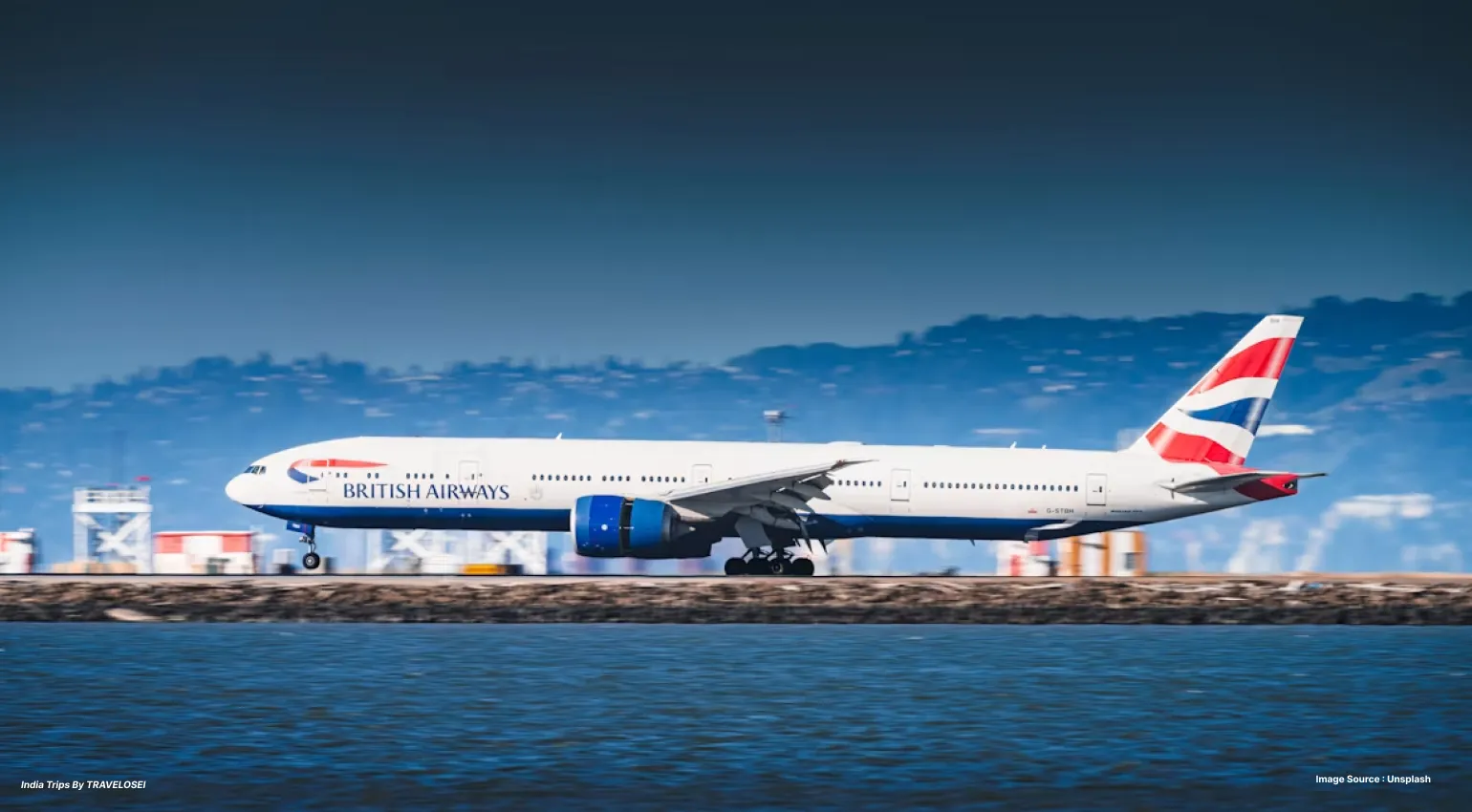British Airways flight at airport runway for international travel