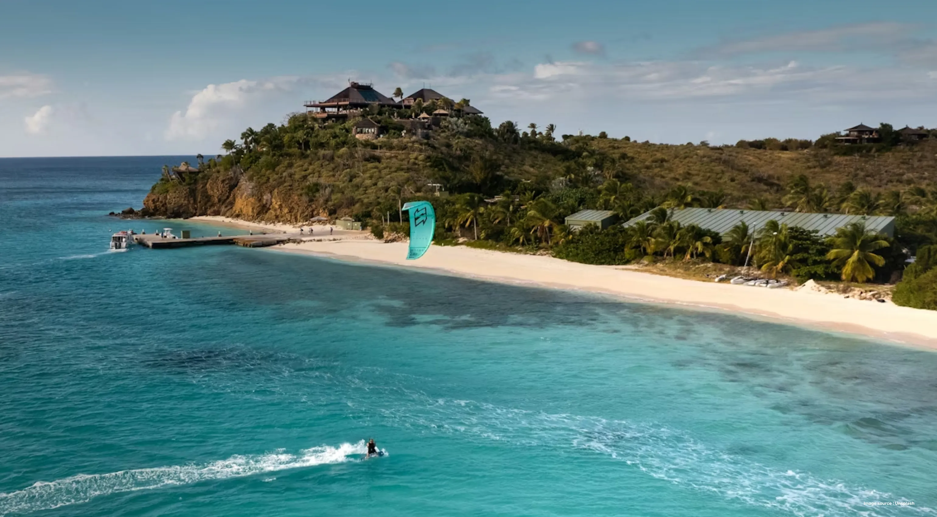 parasailing on british virgin islands with beautiful green hills