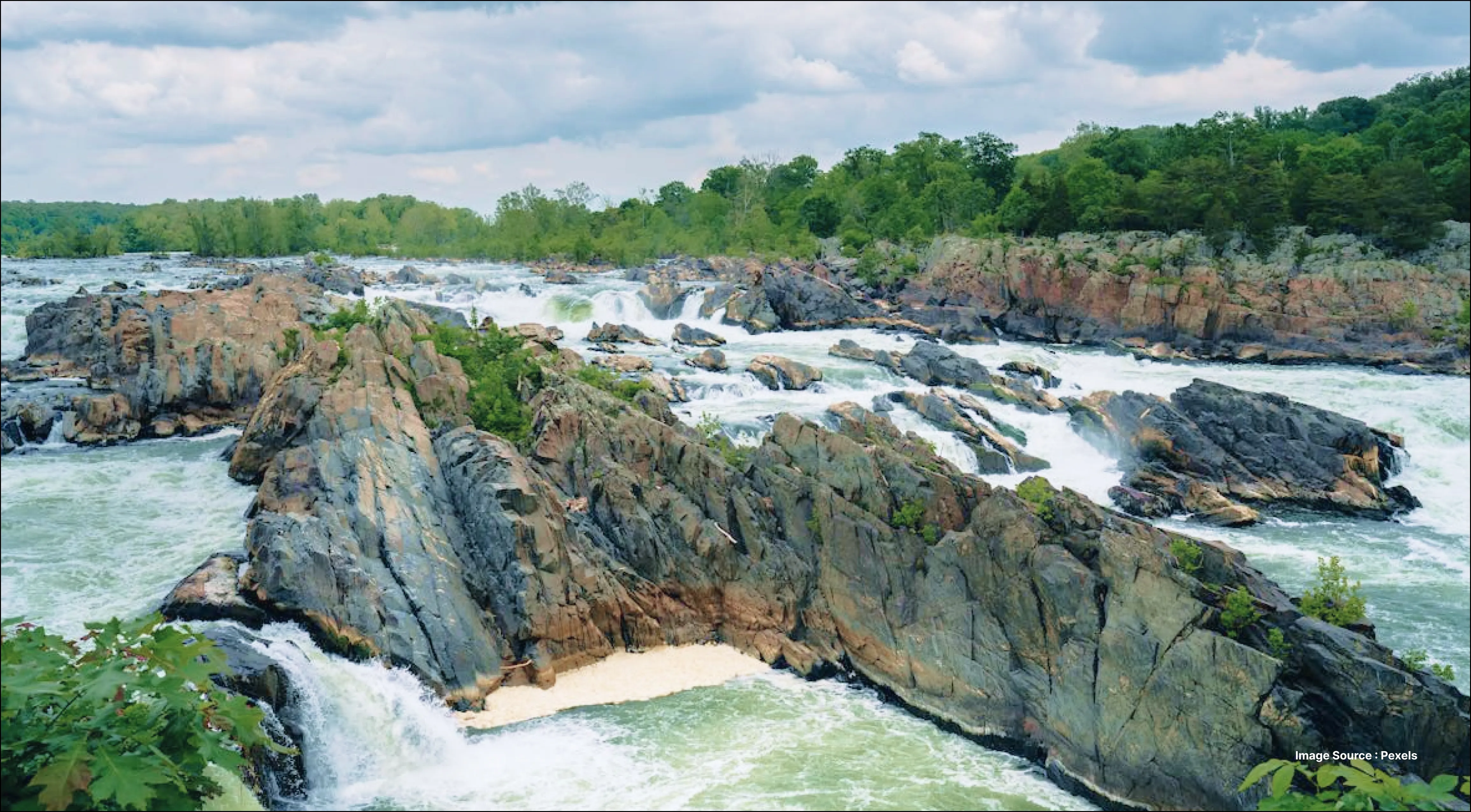 Scenic waterfall view surrounded by rocky cliffs and lush greenery, one of the top things to do in Greenville SC for nature lovers.