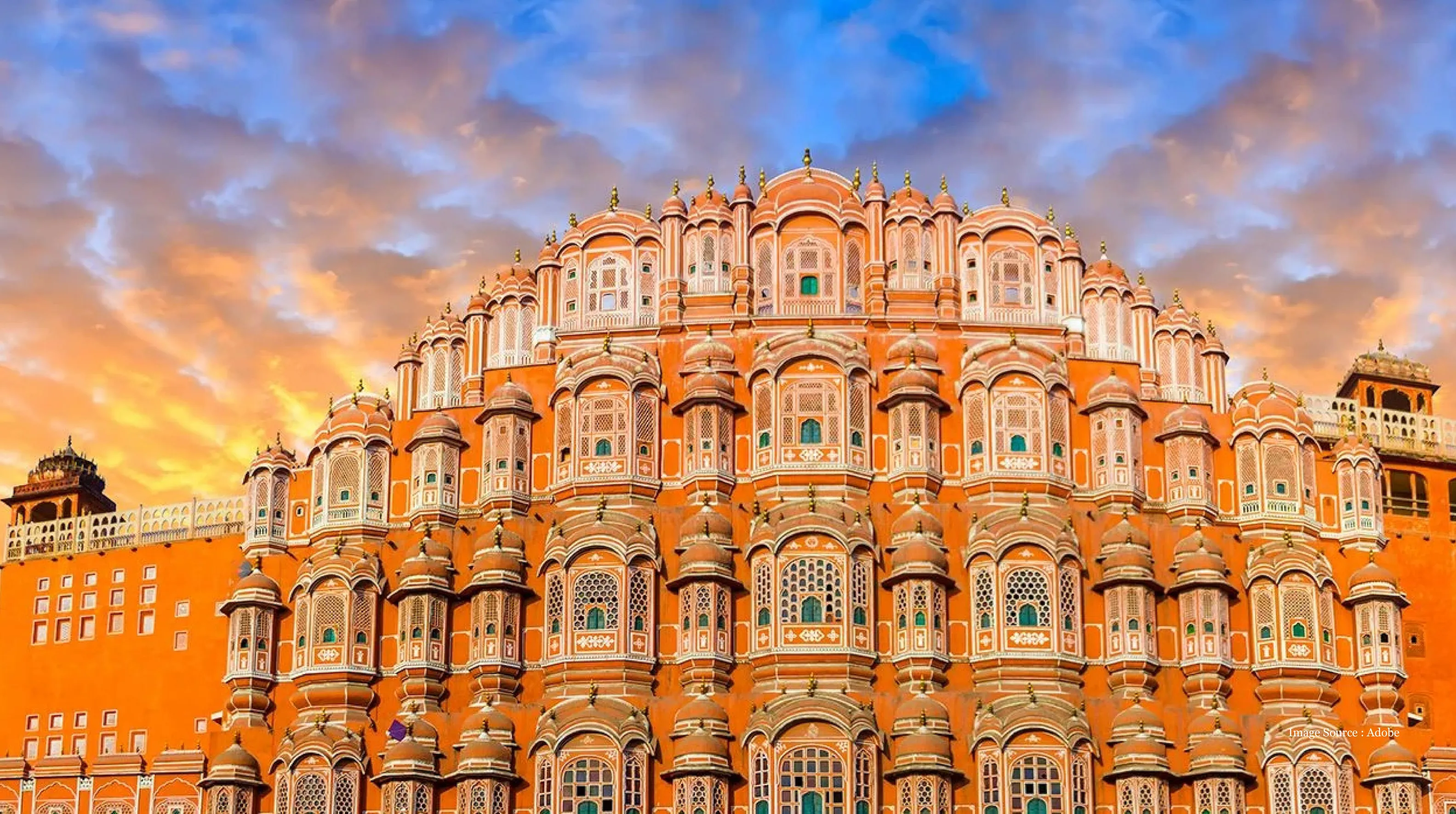 golden triangle-vs-north india tour hawa mahal facade at sunset in jaipur