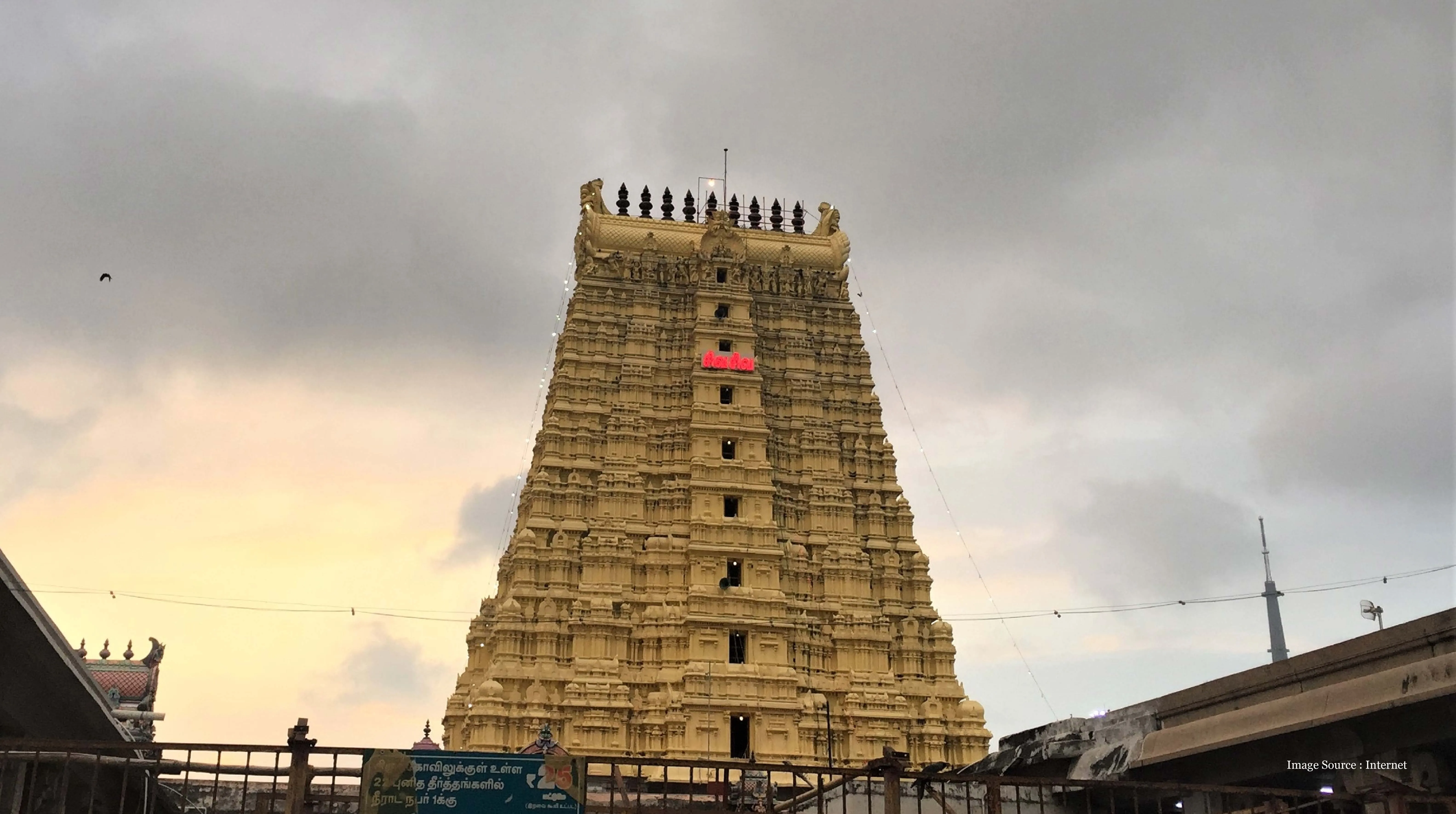 Best escorted tours of India featuring Rameshwaram Temple under dramatic sky