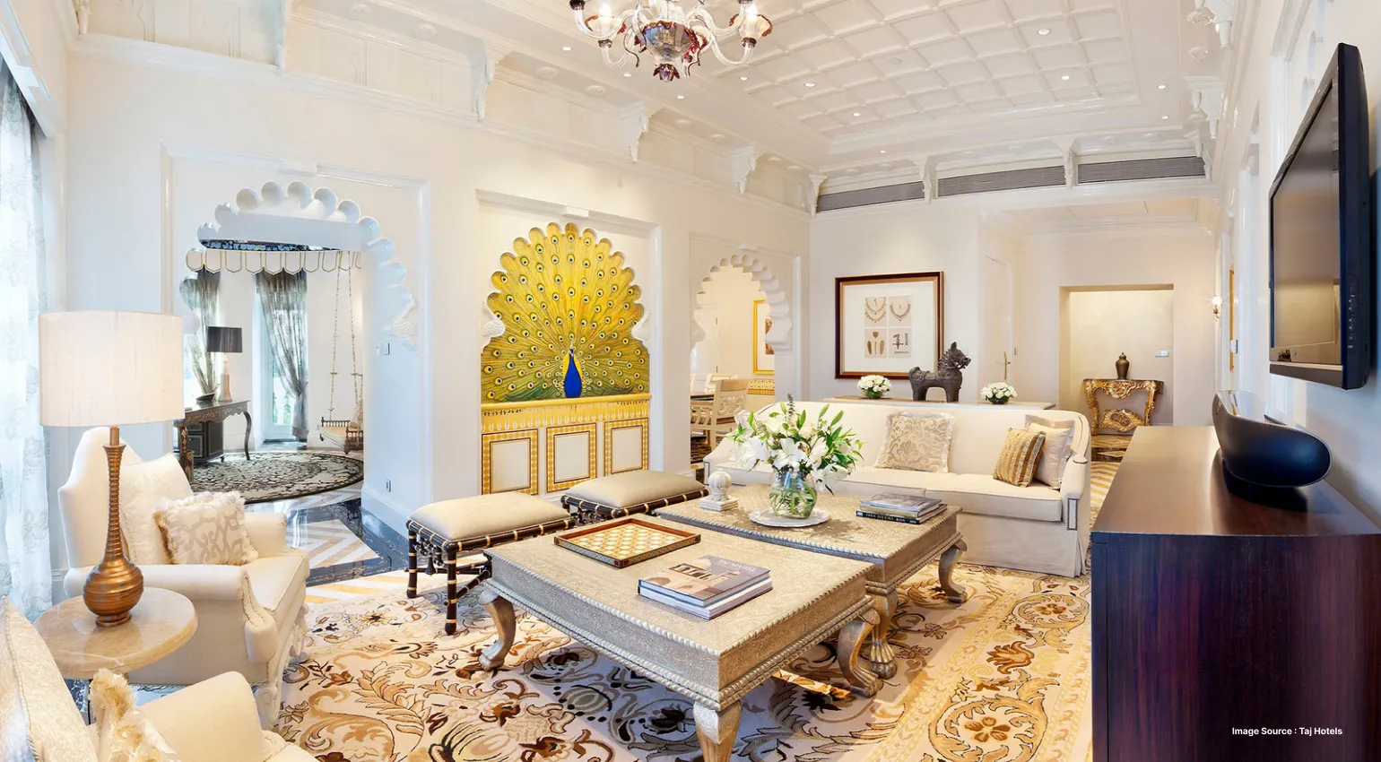 elegant luxury living room interior at Taj Hotel