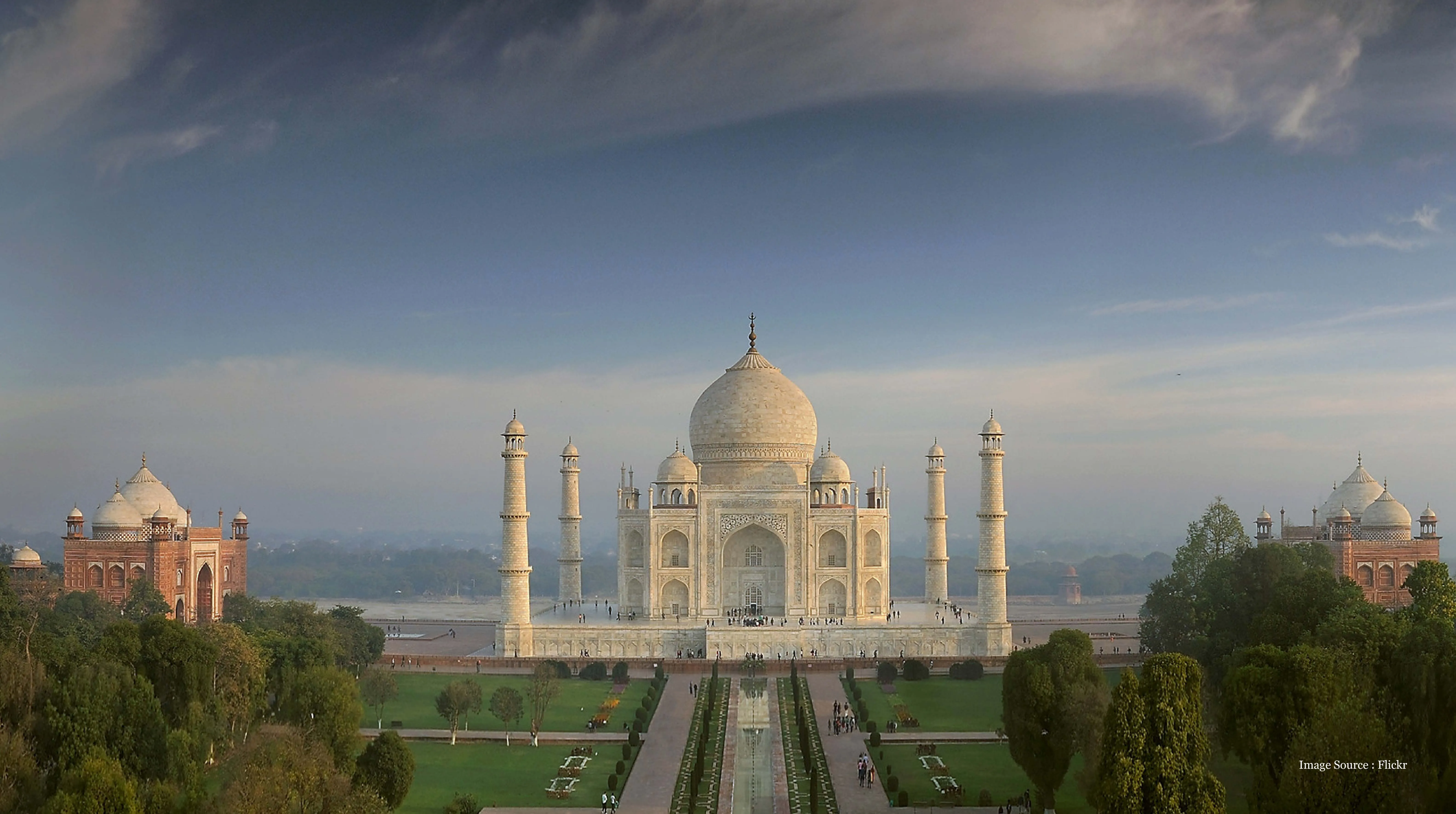 Taj Mahal in Agra at sunrise, a major highlight of Golden Triangle Holidays in India
