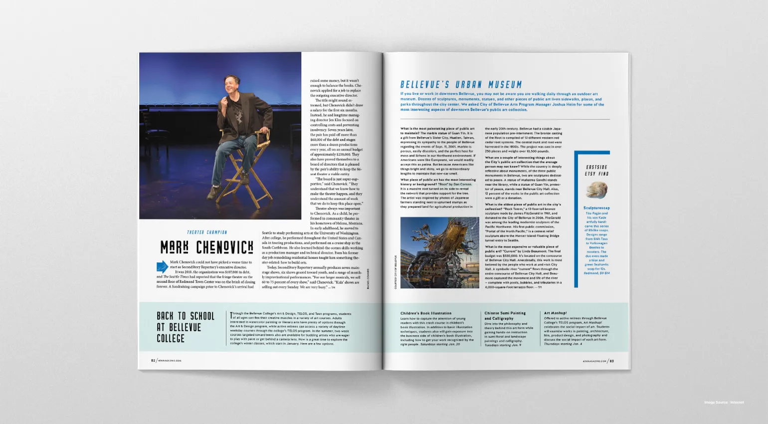 a digital version of a magazine open with a person’s image and a section