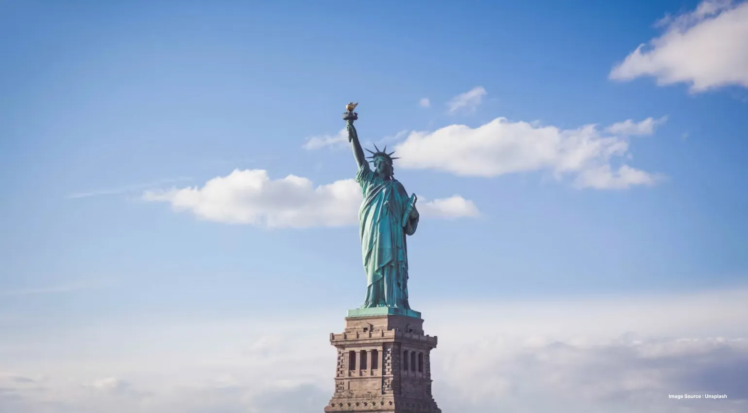 the statue of Liberty from a low angle