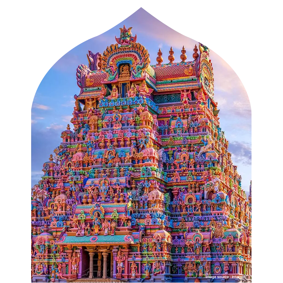 A view of the vibrantly coloured entrance of the Ranganathaswamy Temple in Tamil Nadu