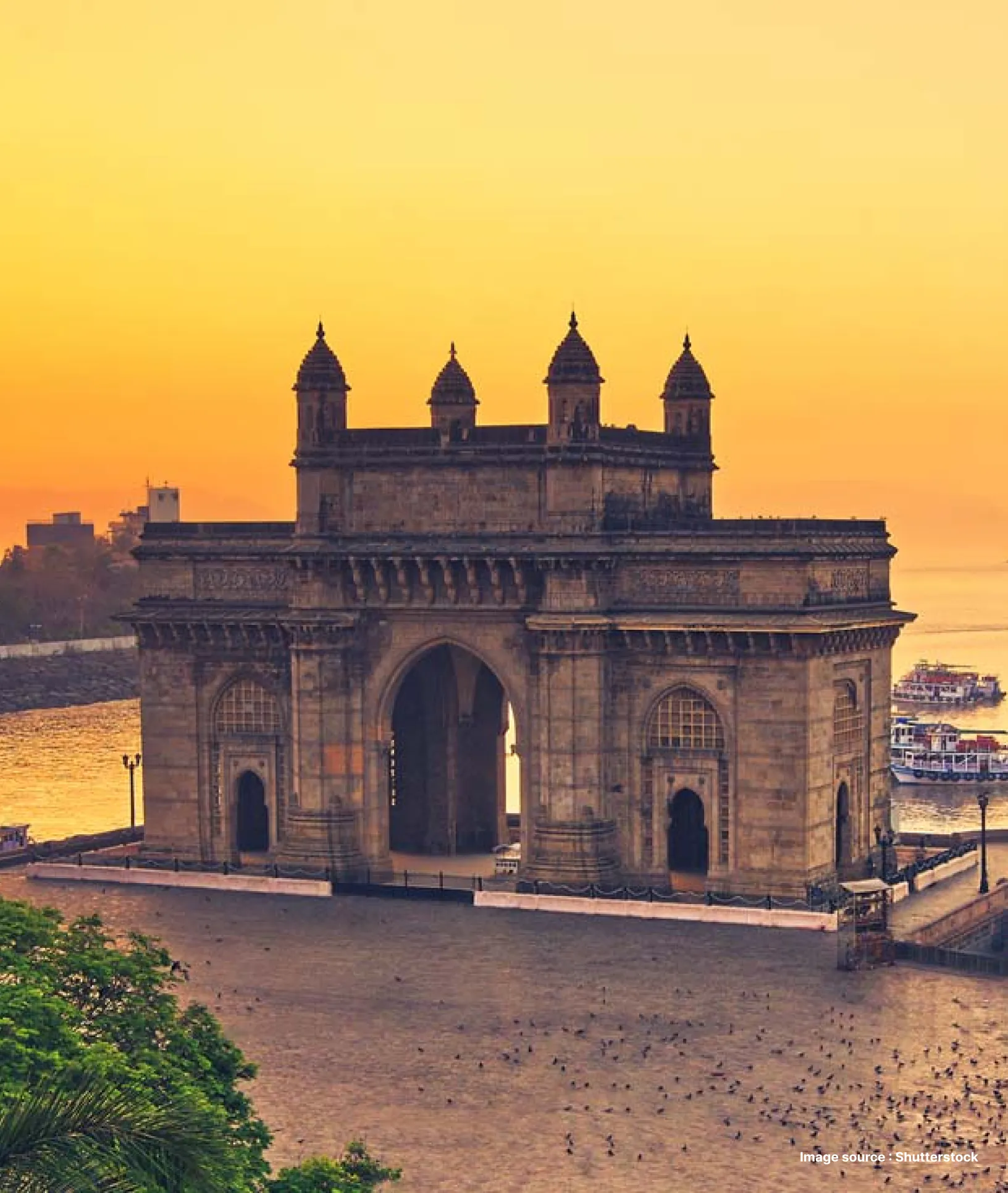 Mesmerizing sunset view of the Gateway of India from the sky