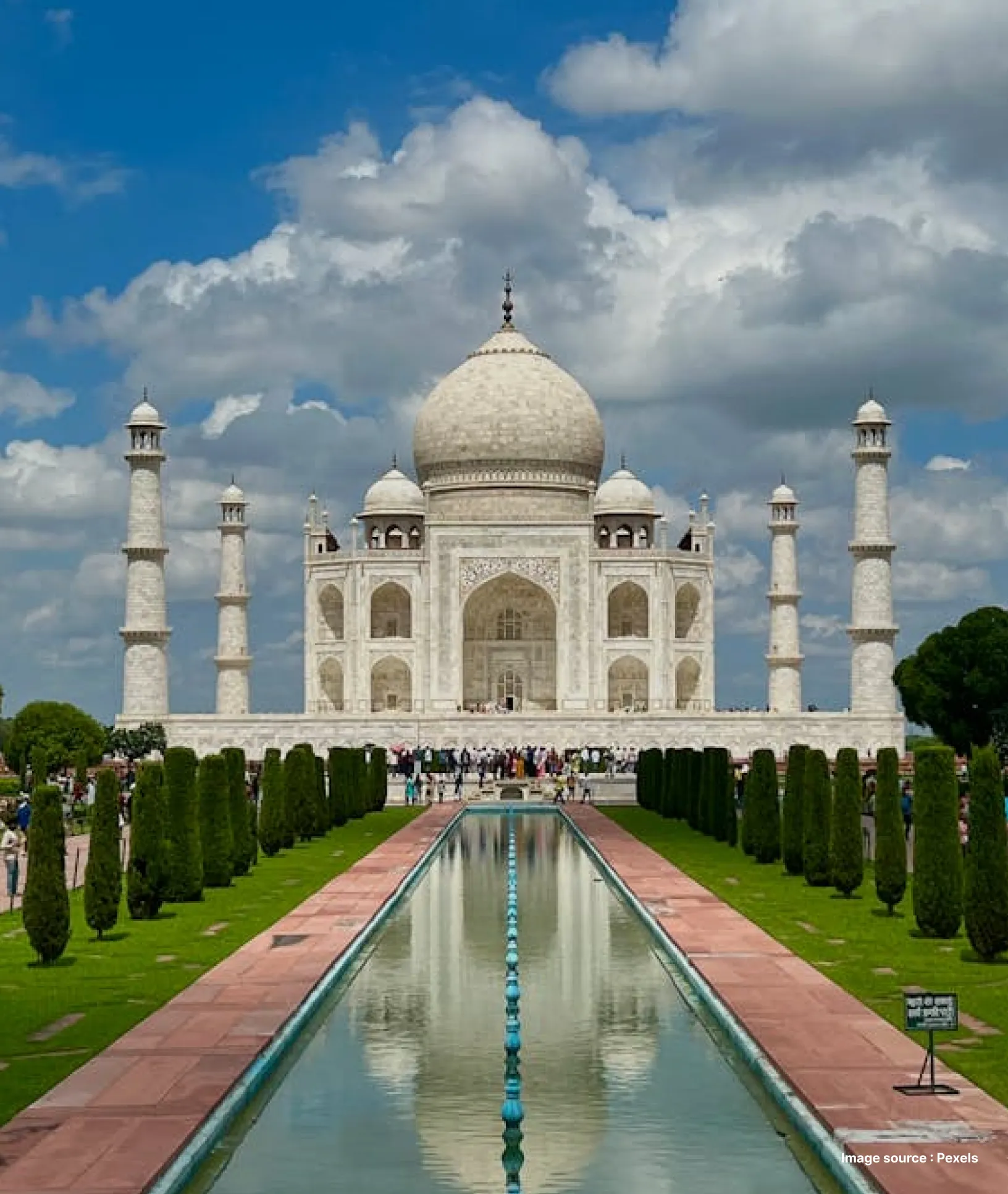 View of the front facade of the Taj Mahal in Agra