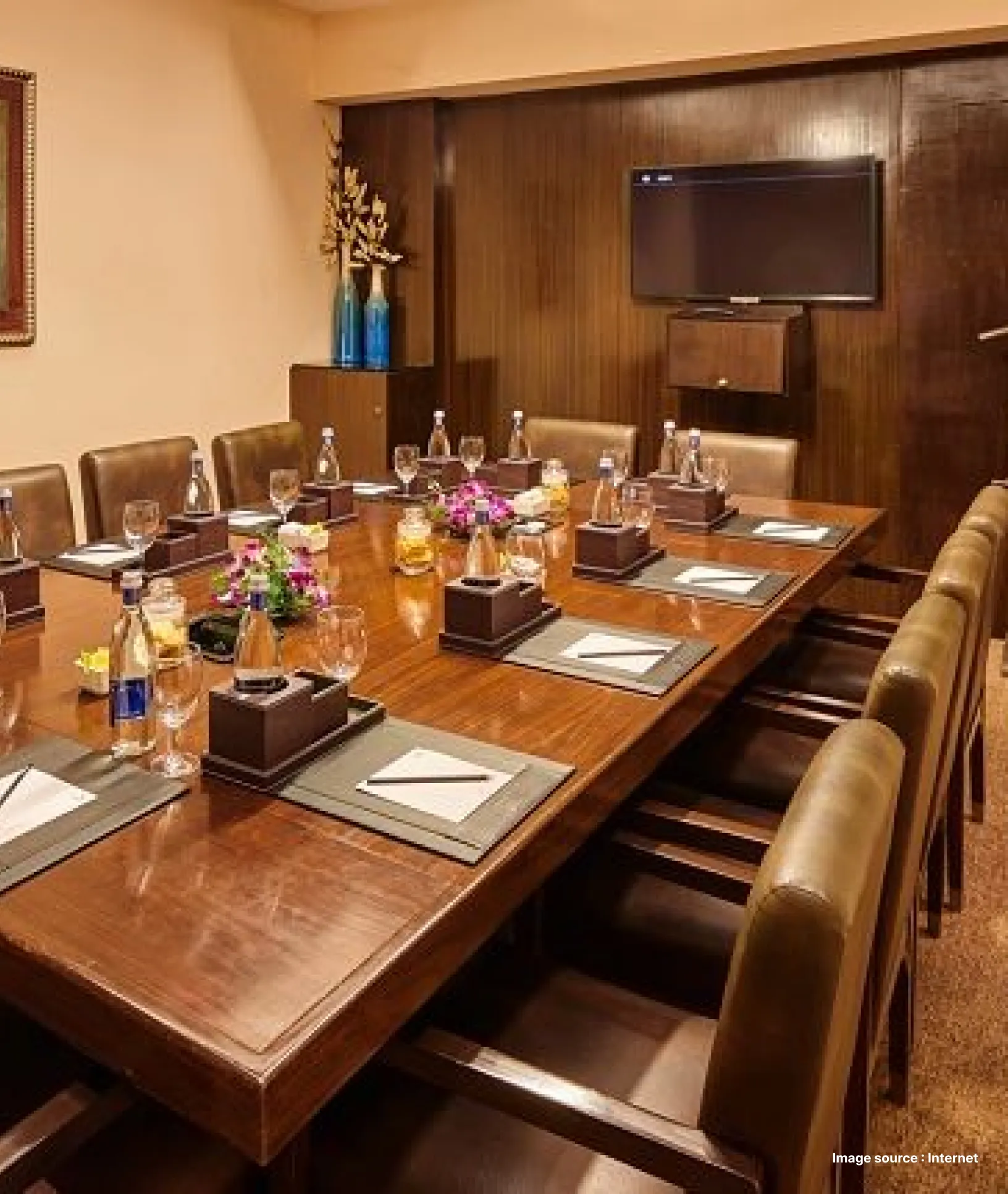 wooden furniture setup in a meeting room
