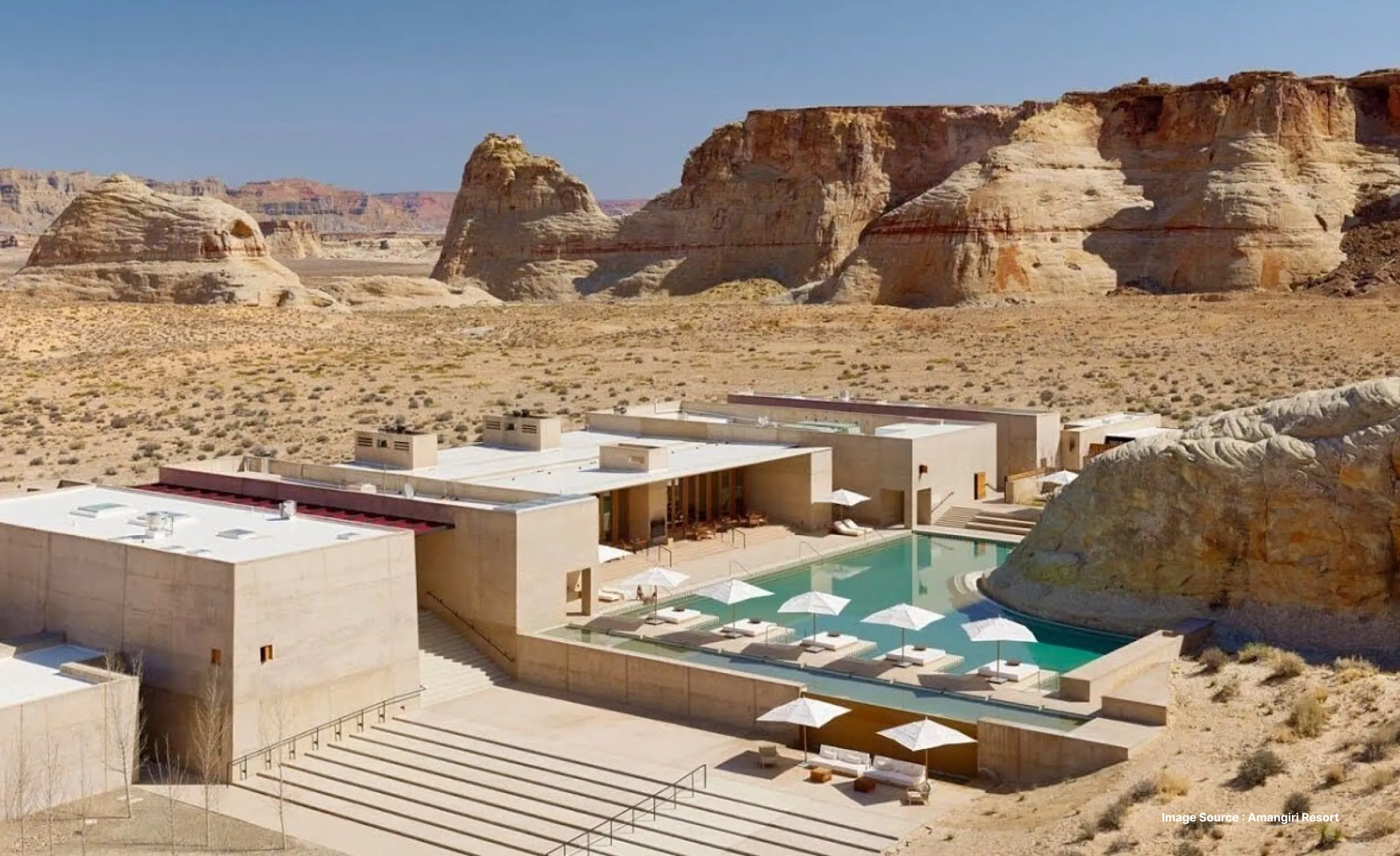 A panoramic view of Amangiri surrounded by pleatues of Utah, USA
