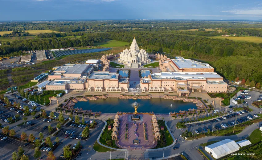 an overhead shot of a Hindu temple in the United States of America