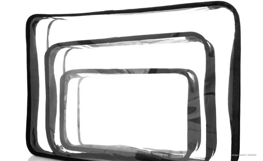three stackable transparent bags for travel packing with black zippers