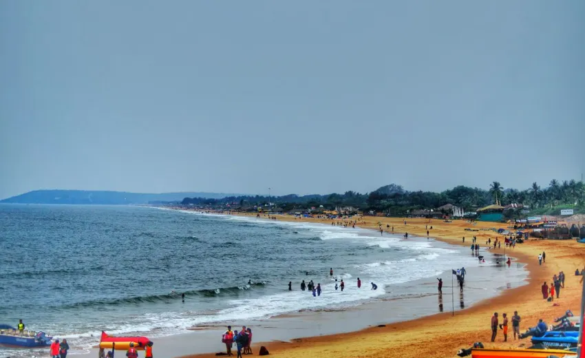 Golden sandy beach with gentle waves and vibrant coastline