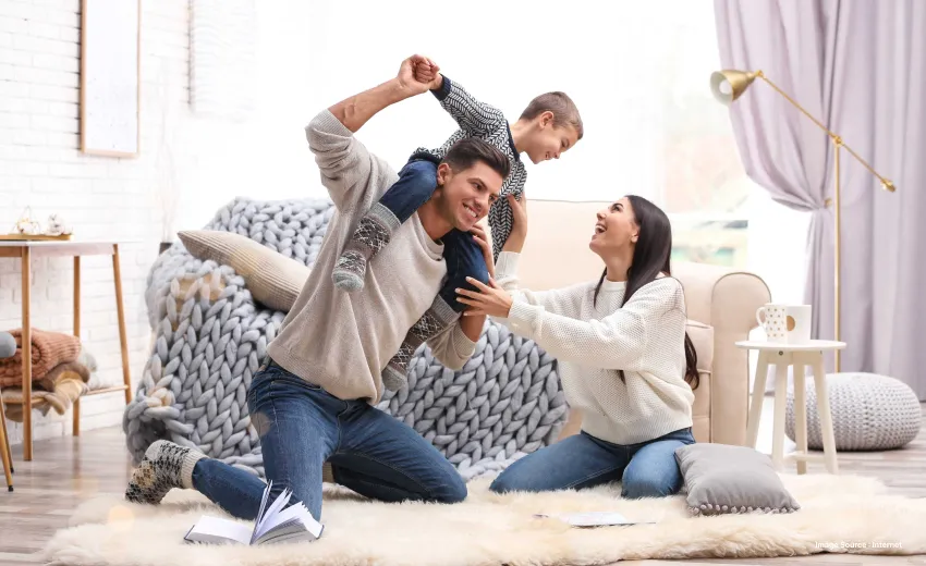 Happy family spending playful time together indoors