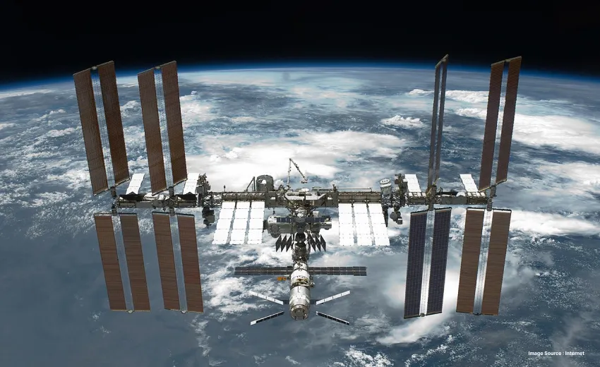 outerspace shot of the international space station overlooking the beautiful earth
