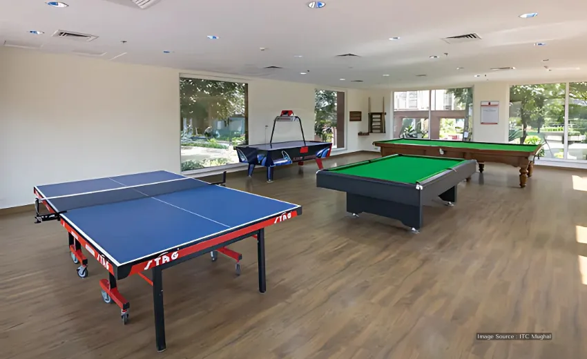 Spacious recreation area in a luxury hotel, offering modern amenities during an Agra tour stay.