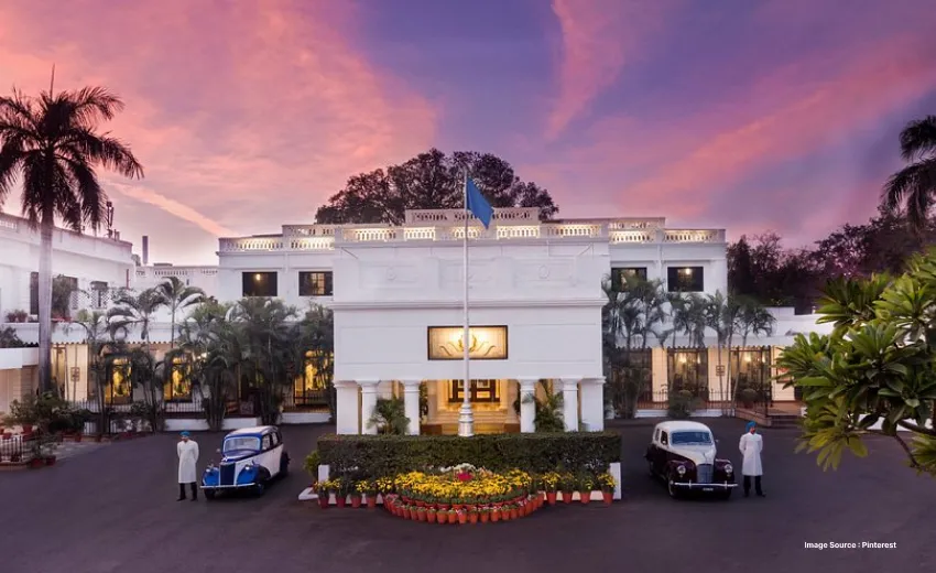 front entrance view of the majestic jehan numa palace
