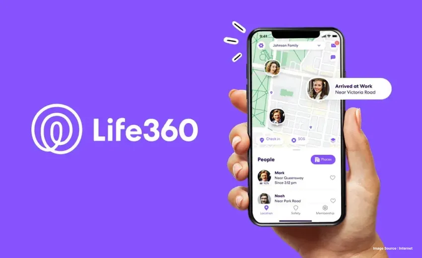 a creative for life360 app showing a screenshot of family location sharing