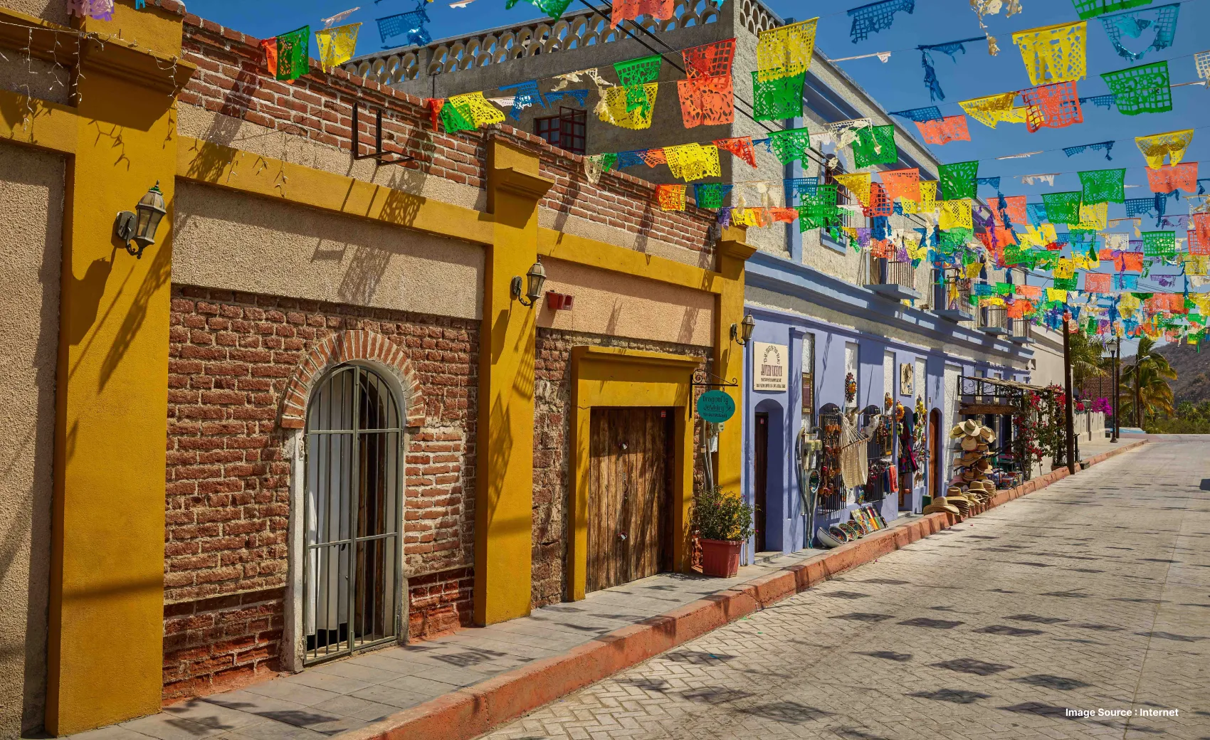 colorful decorations on a cabo san lucas street on a sunny day