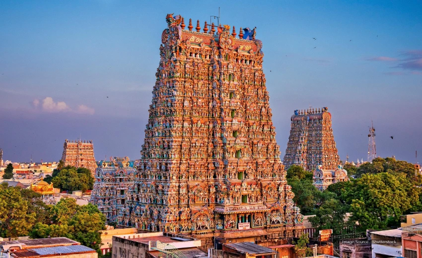Magnificent Meenakshi Amman Temple towers in Madurai featured on an Indian temple tour