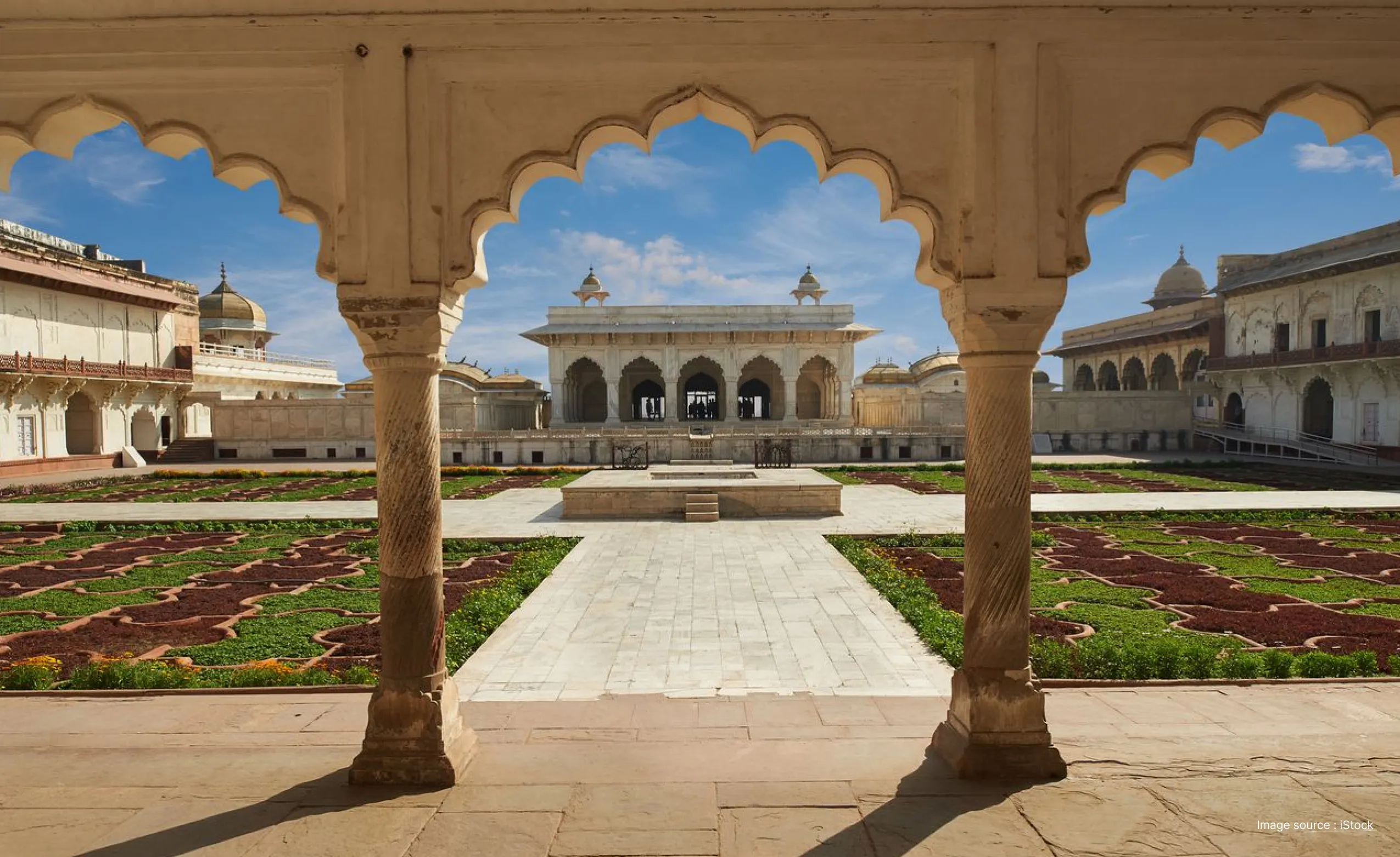 the opulent marblearchways of the audience halls in the magnificent agra fort