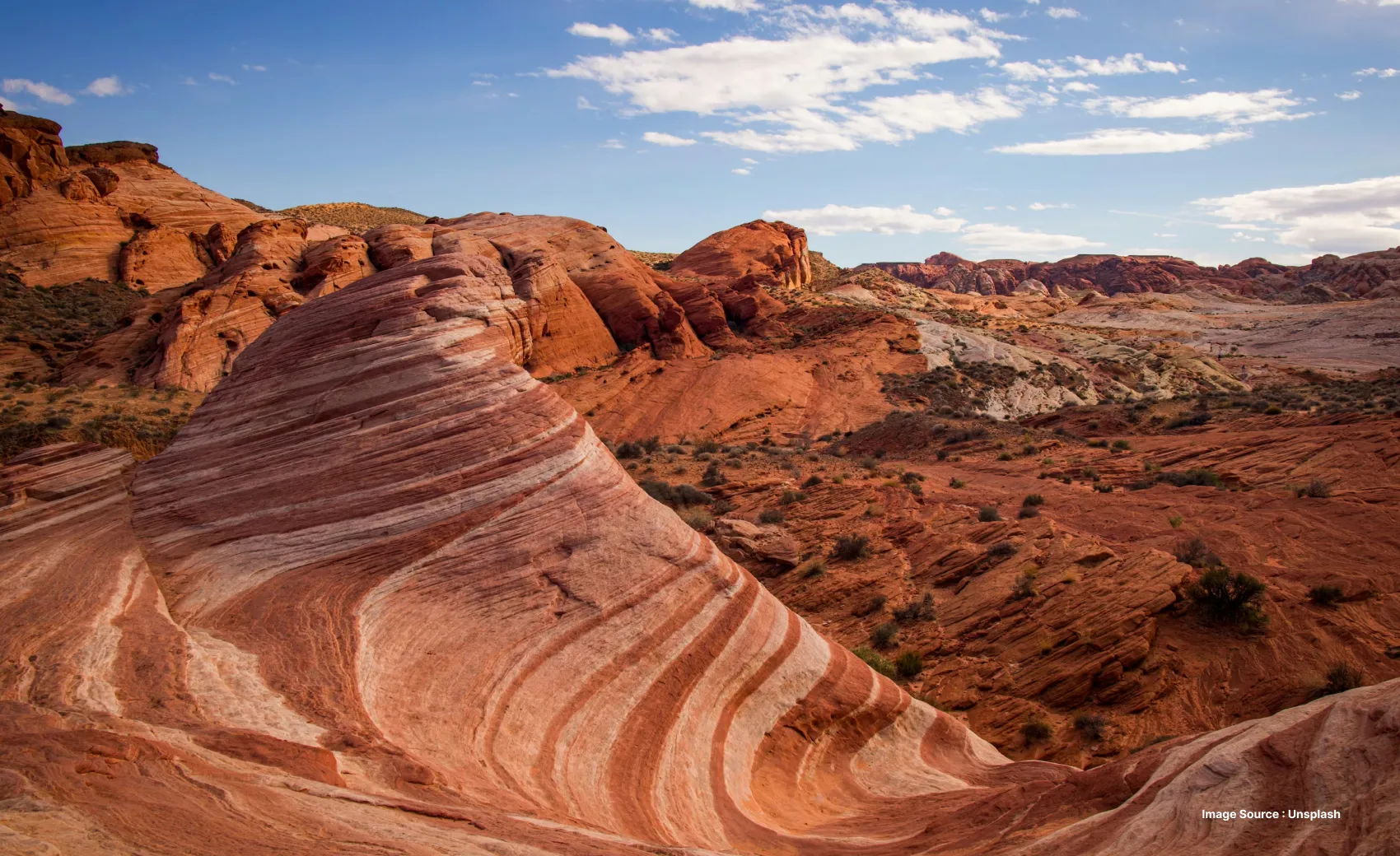 the gorgeous wide angle view of the landscapes of valley of fire in sunlight