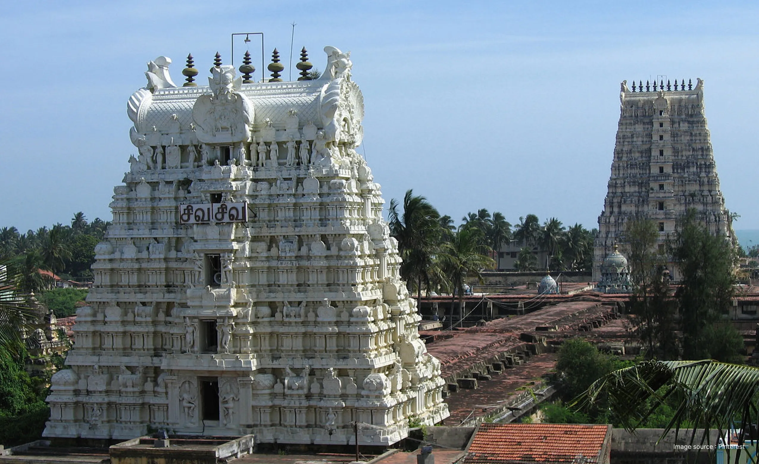 a side angle view of the ramanathaswamy temple of rameshwaram