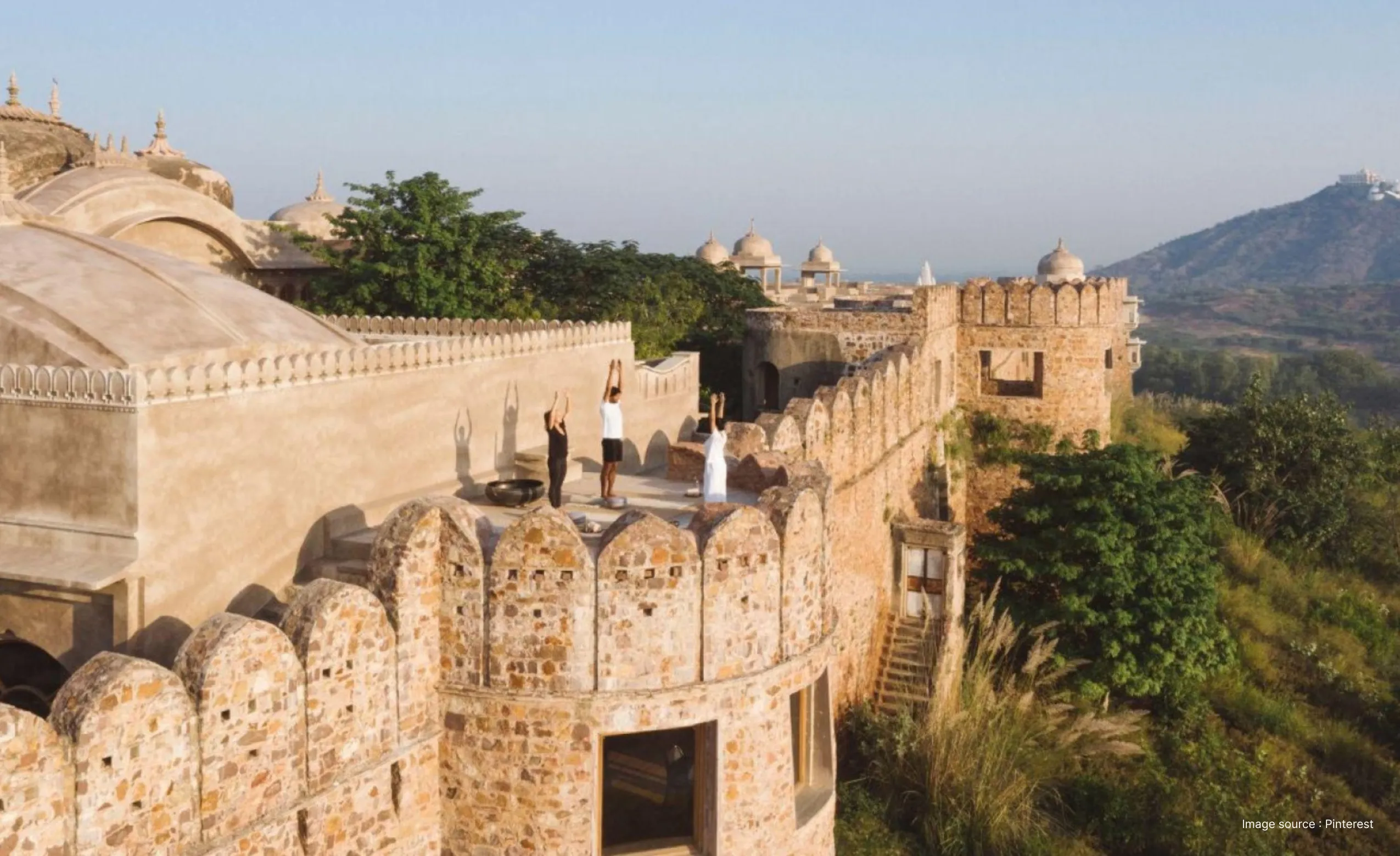 yoga session at a magnificent fort in india