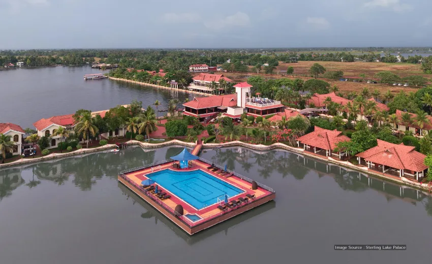 Sterling Lake Palace resort with luxury amenities by the lakeside, exemplifying Kerala Luxury Tour comfort and elegance.