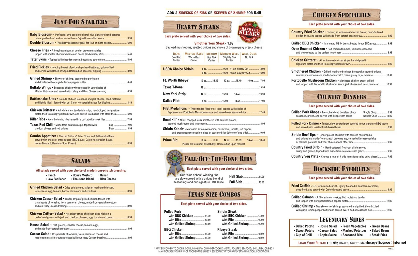 the full menu of texas roadhouse with prices