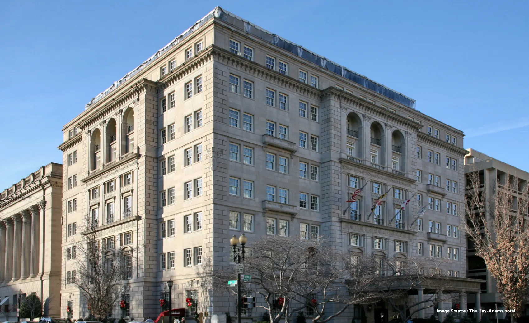 the hay adams hotel in daytime with beautiful architecture