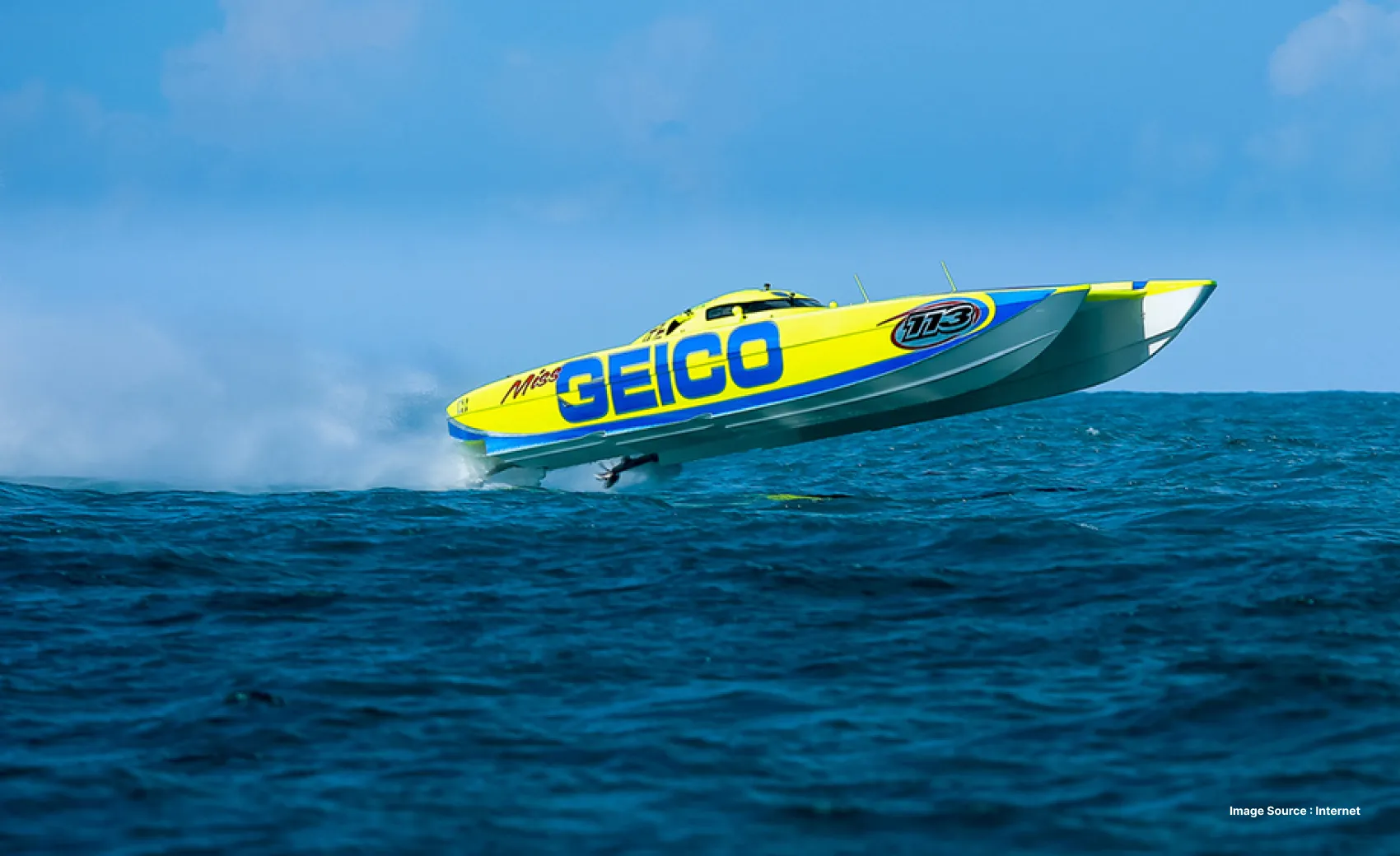 a yellow powerboat riding a wave with speed
