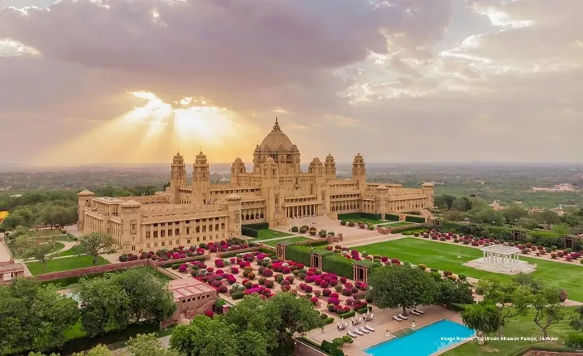 Aerial view of the largest royal residence of the world - umaid bhawan palace