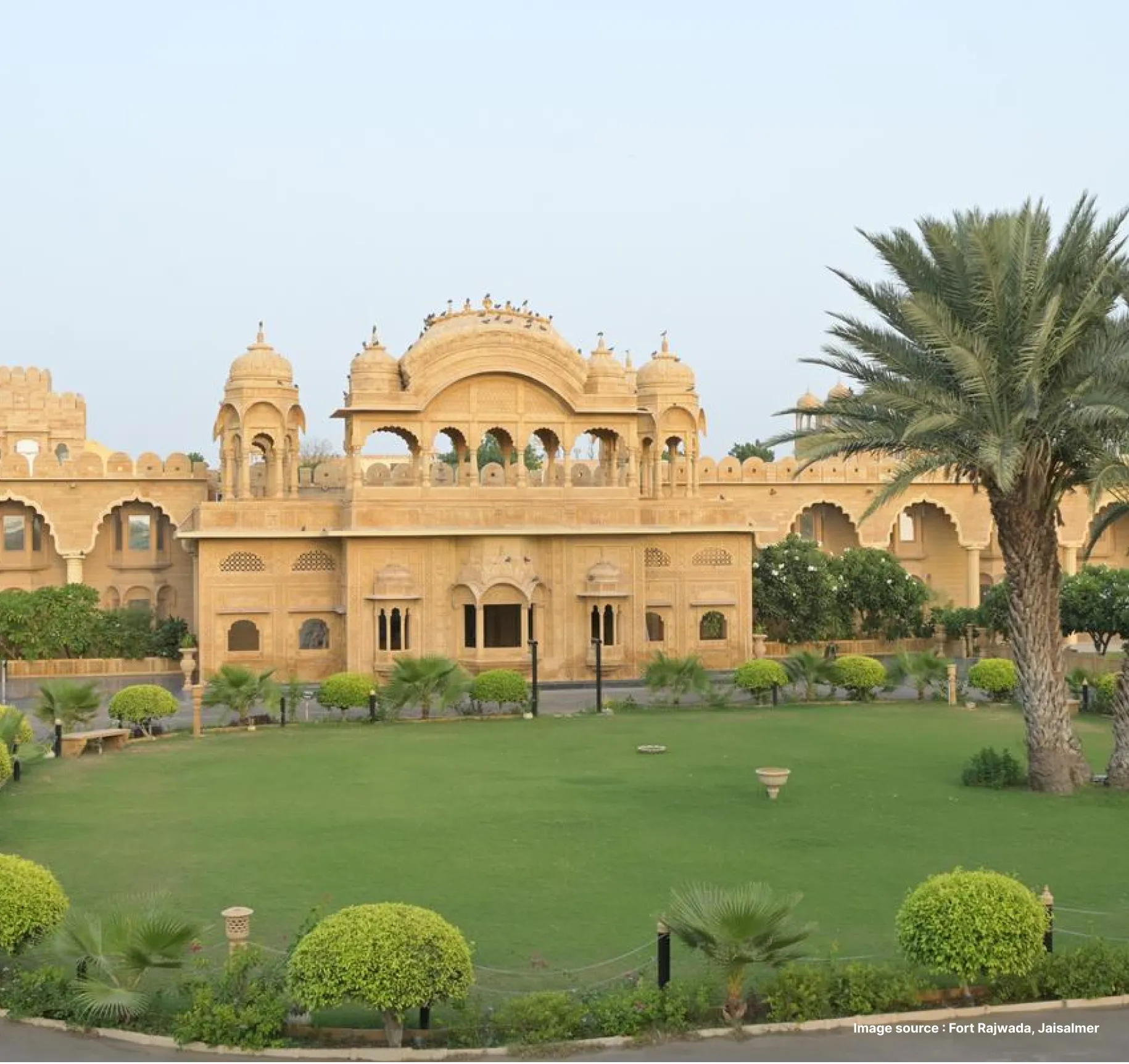 royal archway and dome building of the fort rajwada hotel in jaisalmer