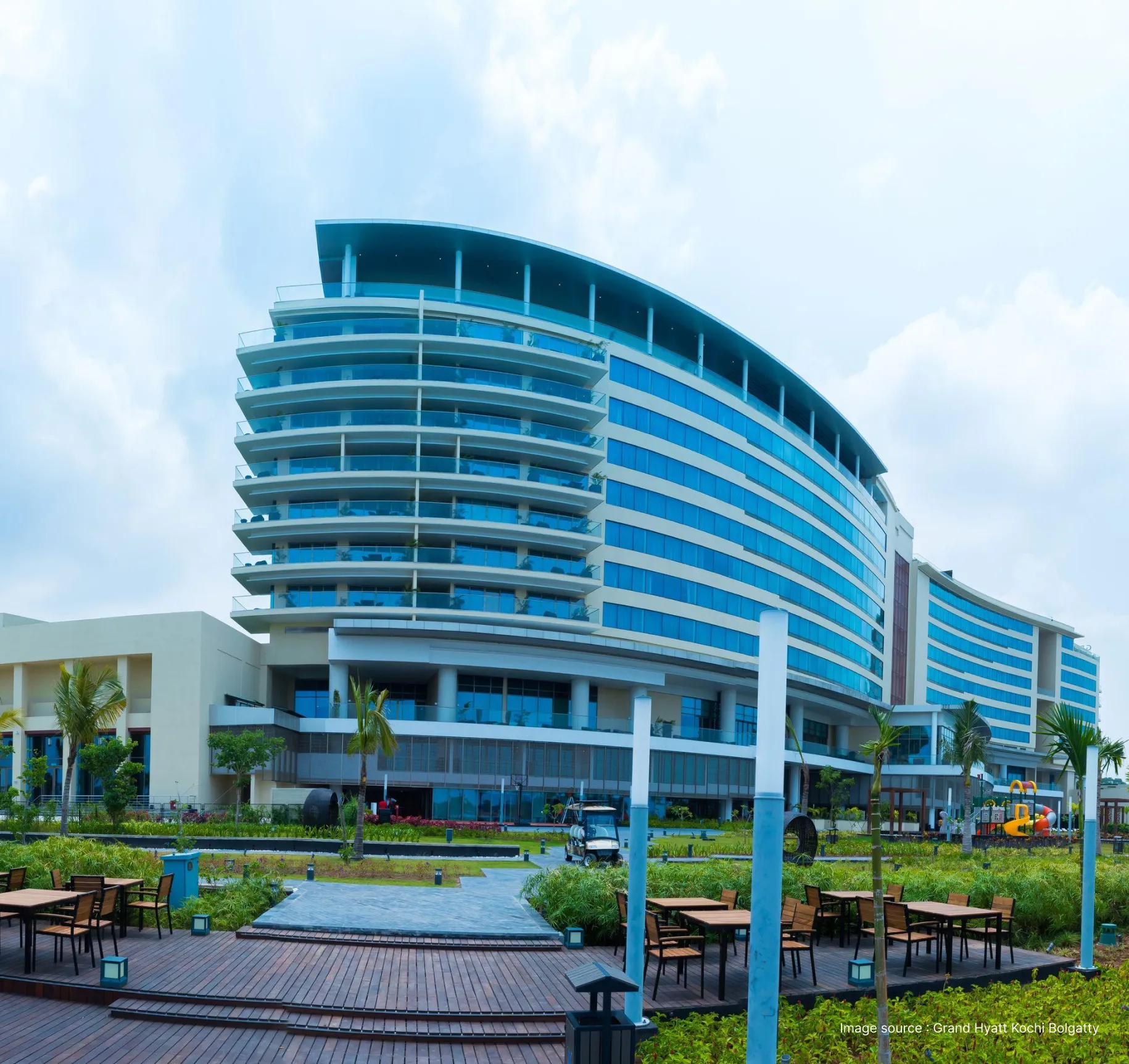 modern architecture of the grand hyatt kochi hotel building