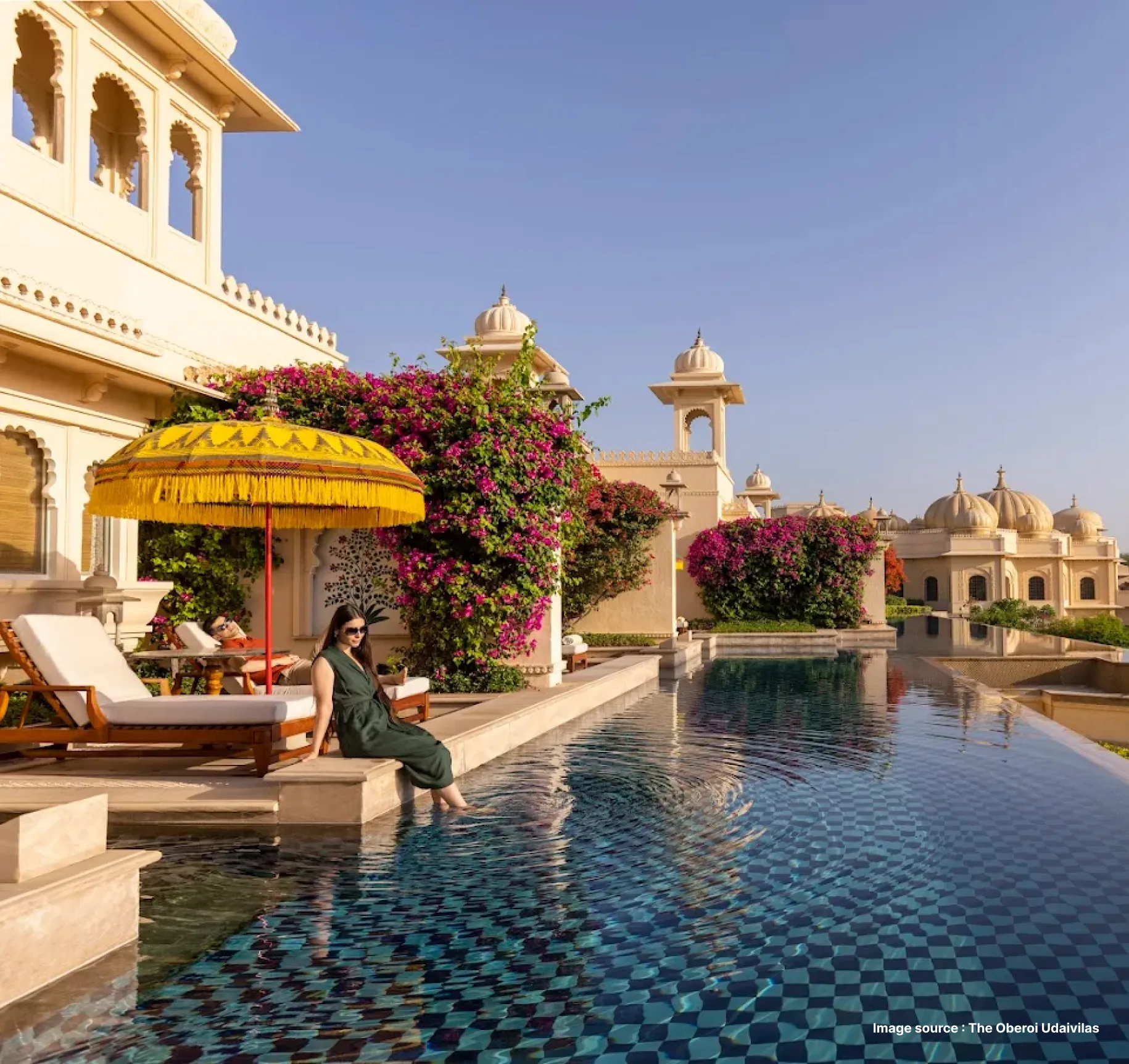 pool area view of the opulent oberoi udaivilas during the day